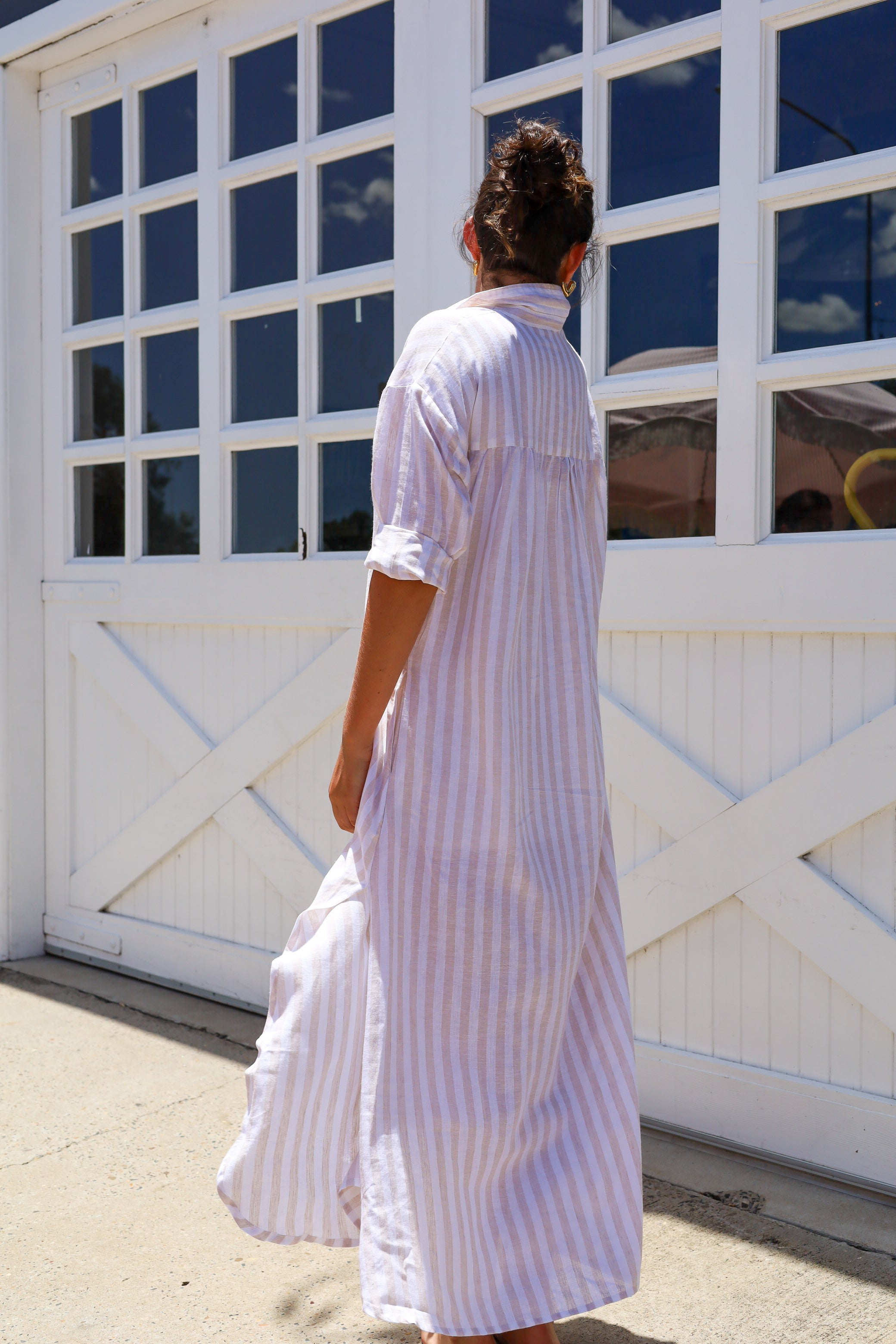Grace and May Taupe Striped Dress
