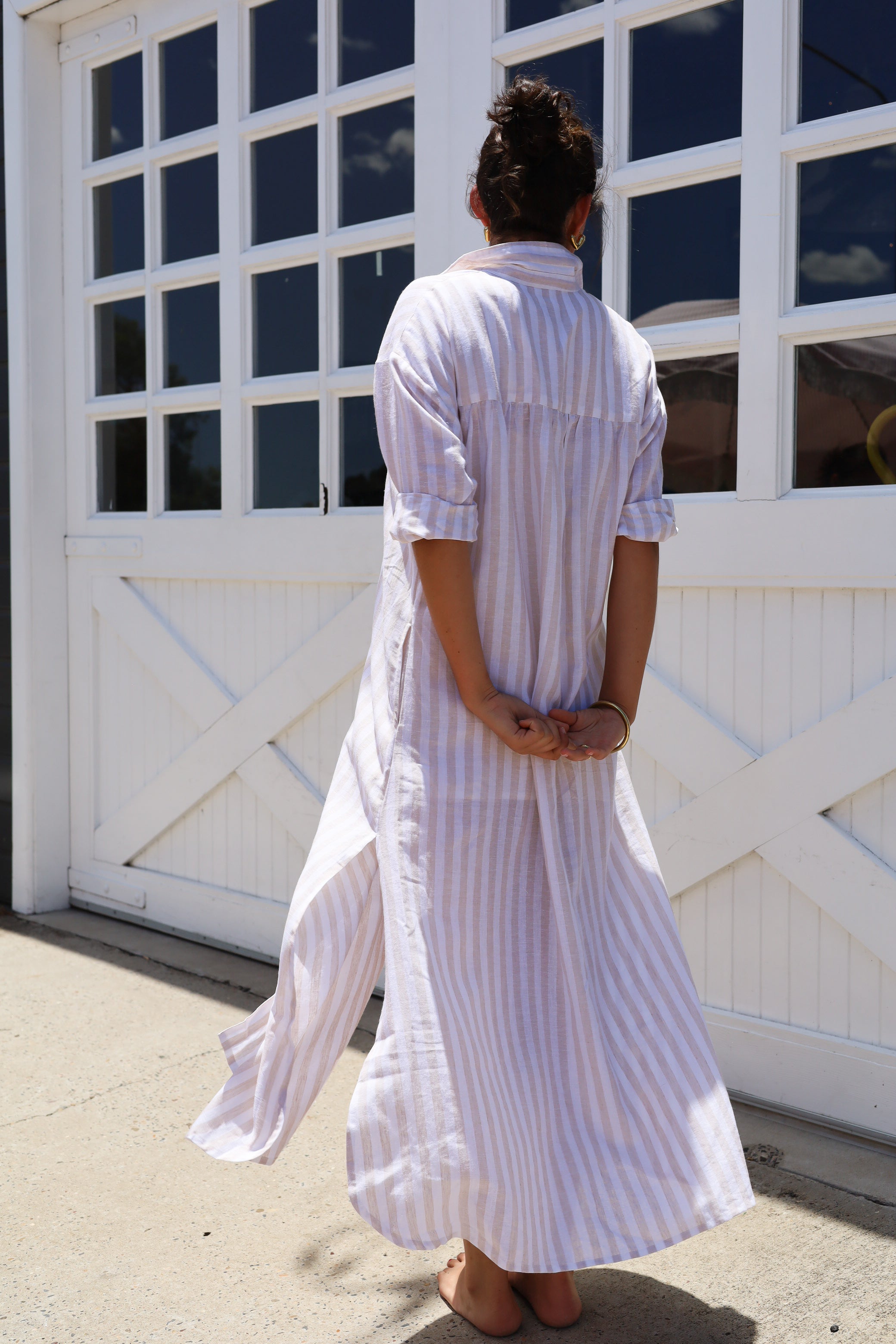 Grace and May Taupe Striped Dress