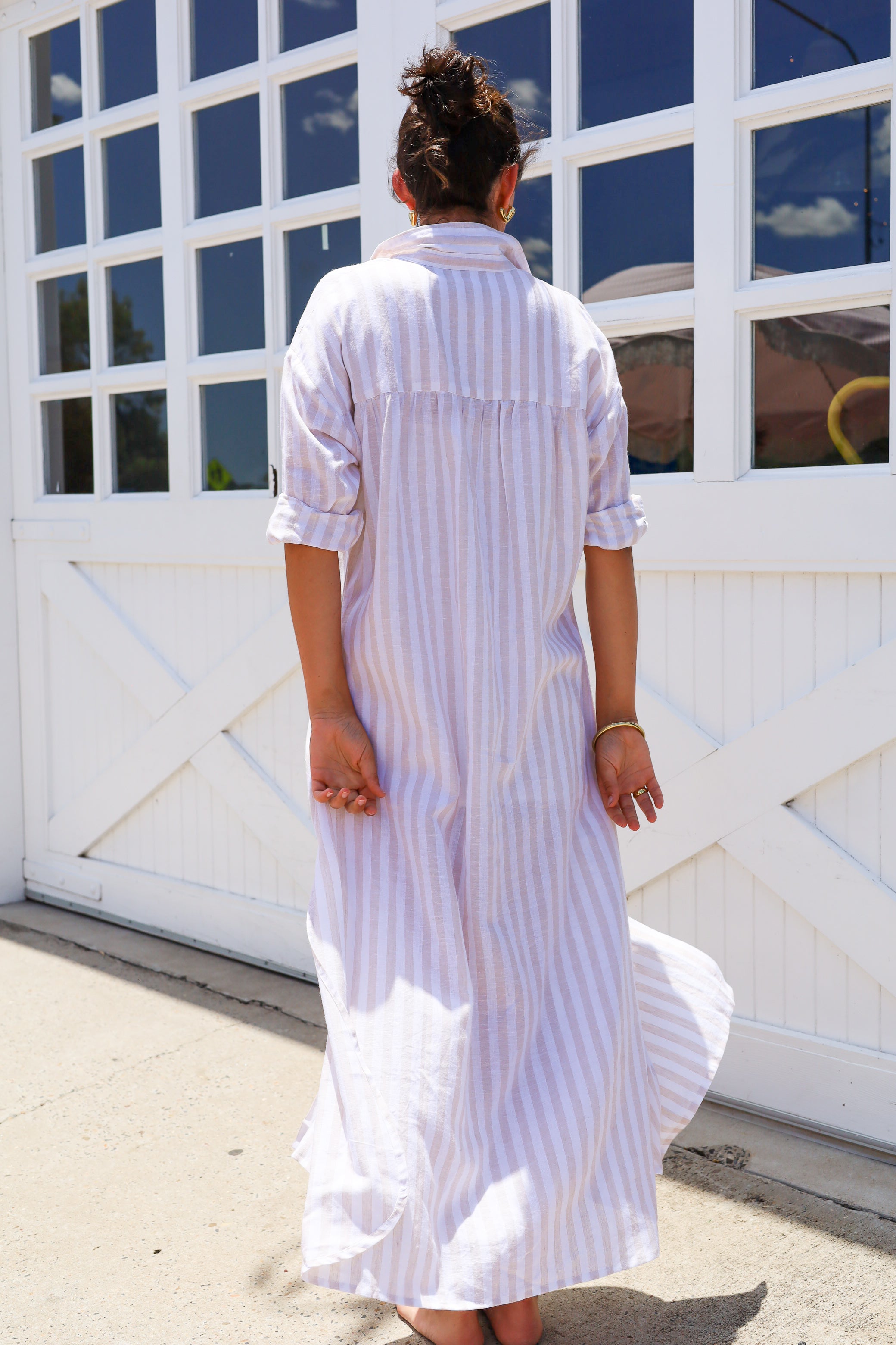 Grace and May Taupe Striped Dress