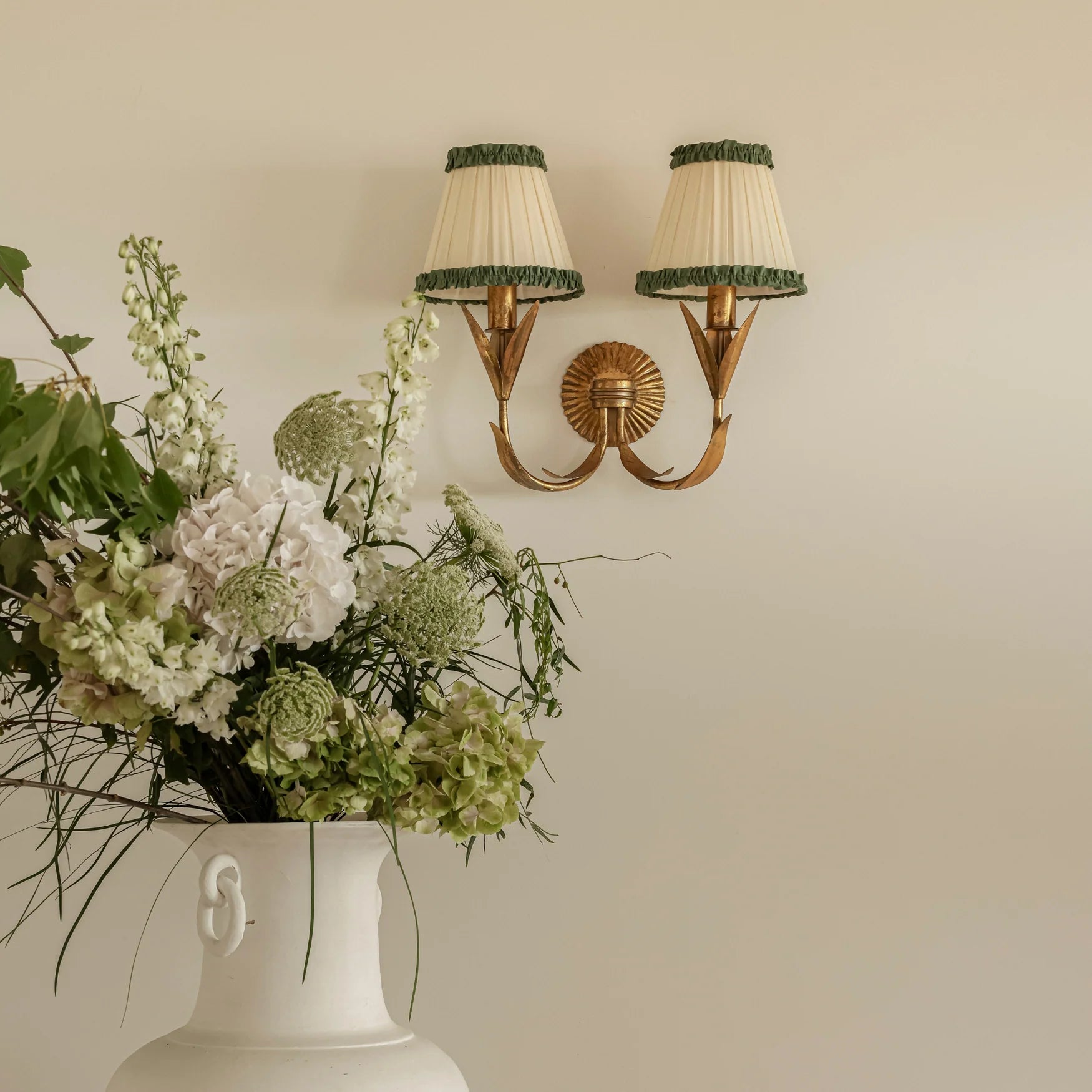 Audrey Cream and Green Ruffle Shade