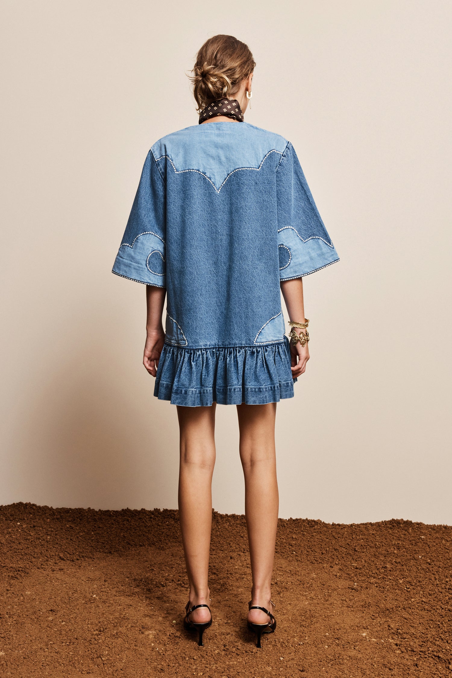 Alemais Jesse Denim Applique Mini Dress