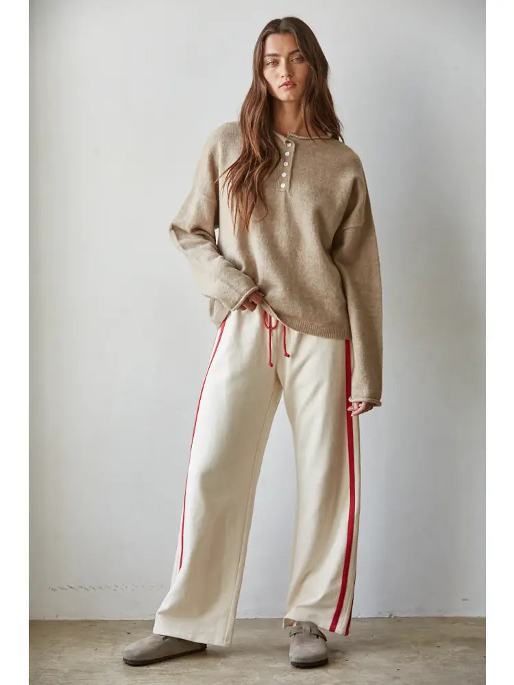 Knit Cotton French Terry Side Contract Trim Pants