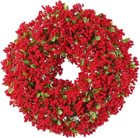 Fine Red Berry & Boxwood Wreath