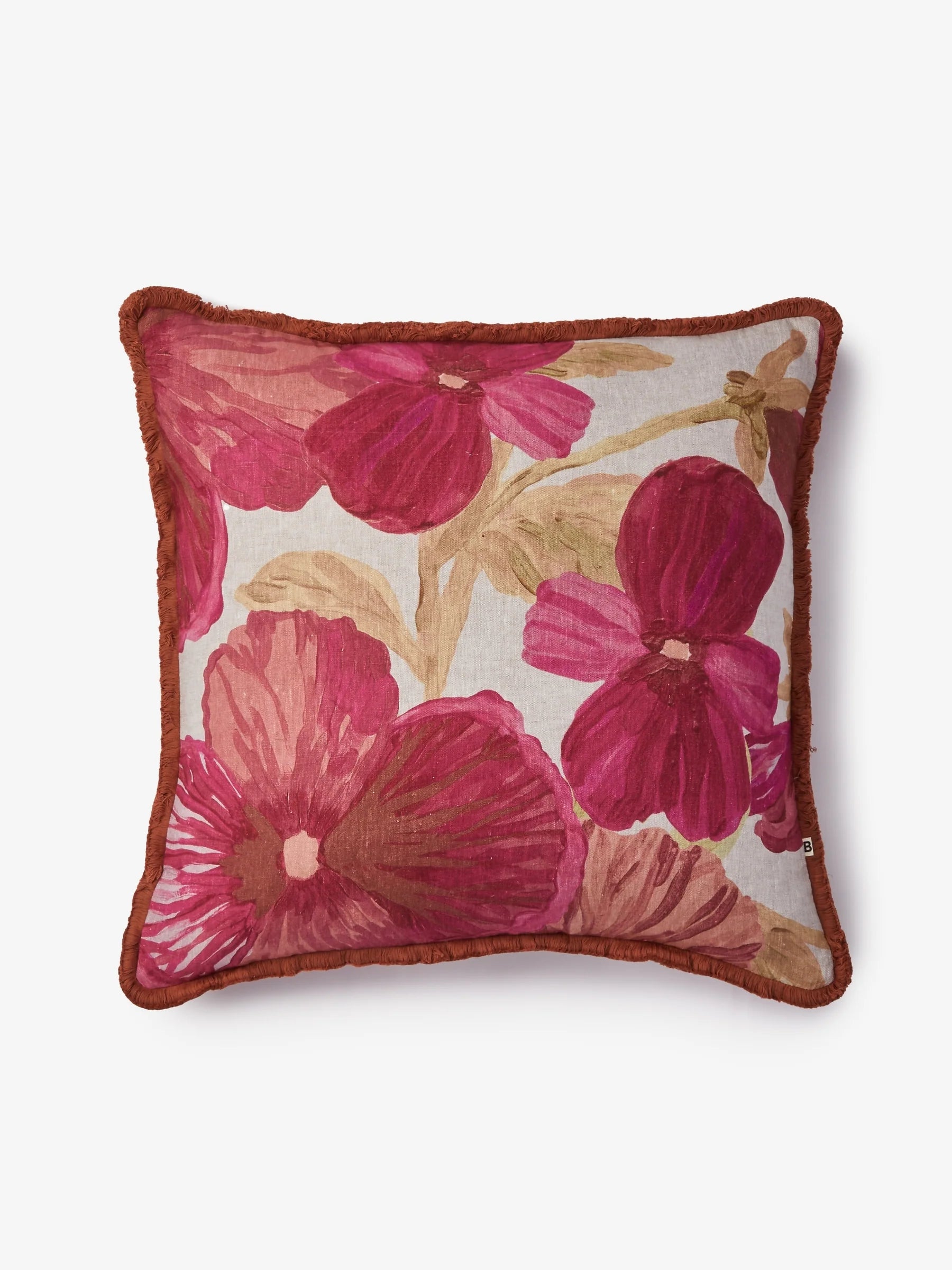 Bonnie and Neil Wild Pansy Pink Linen Cushion 60cm