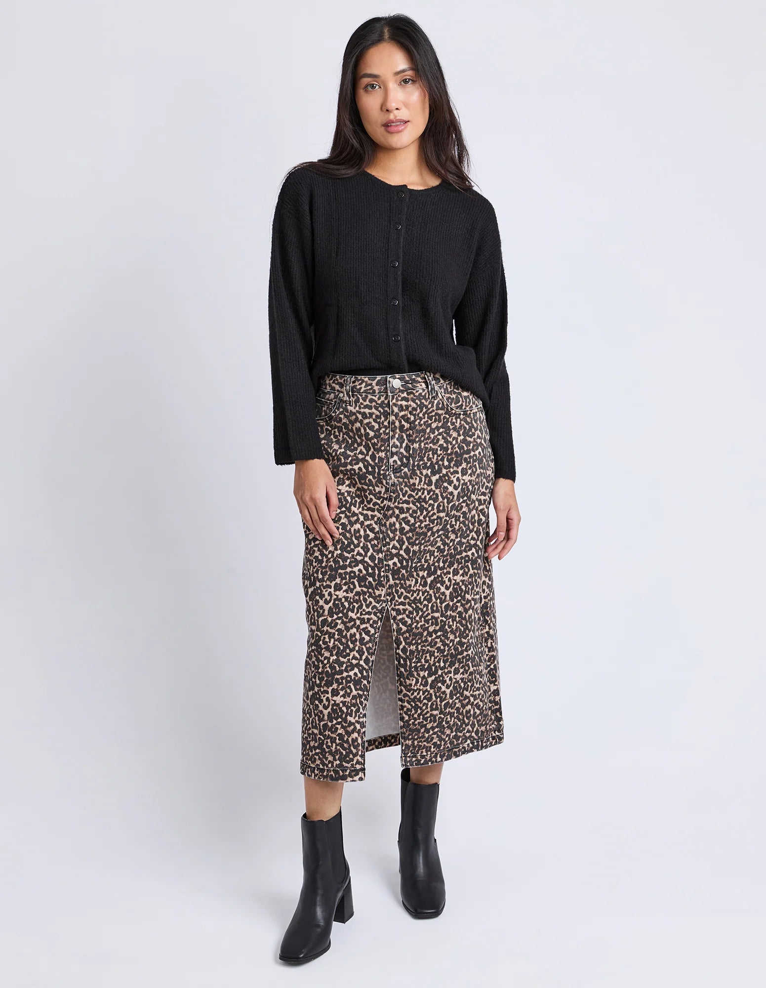 Foxwood Leopard Print Denim Skirt