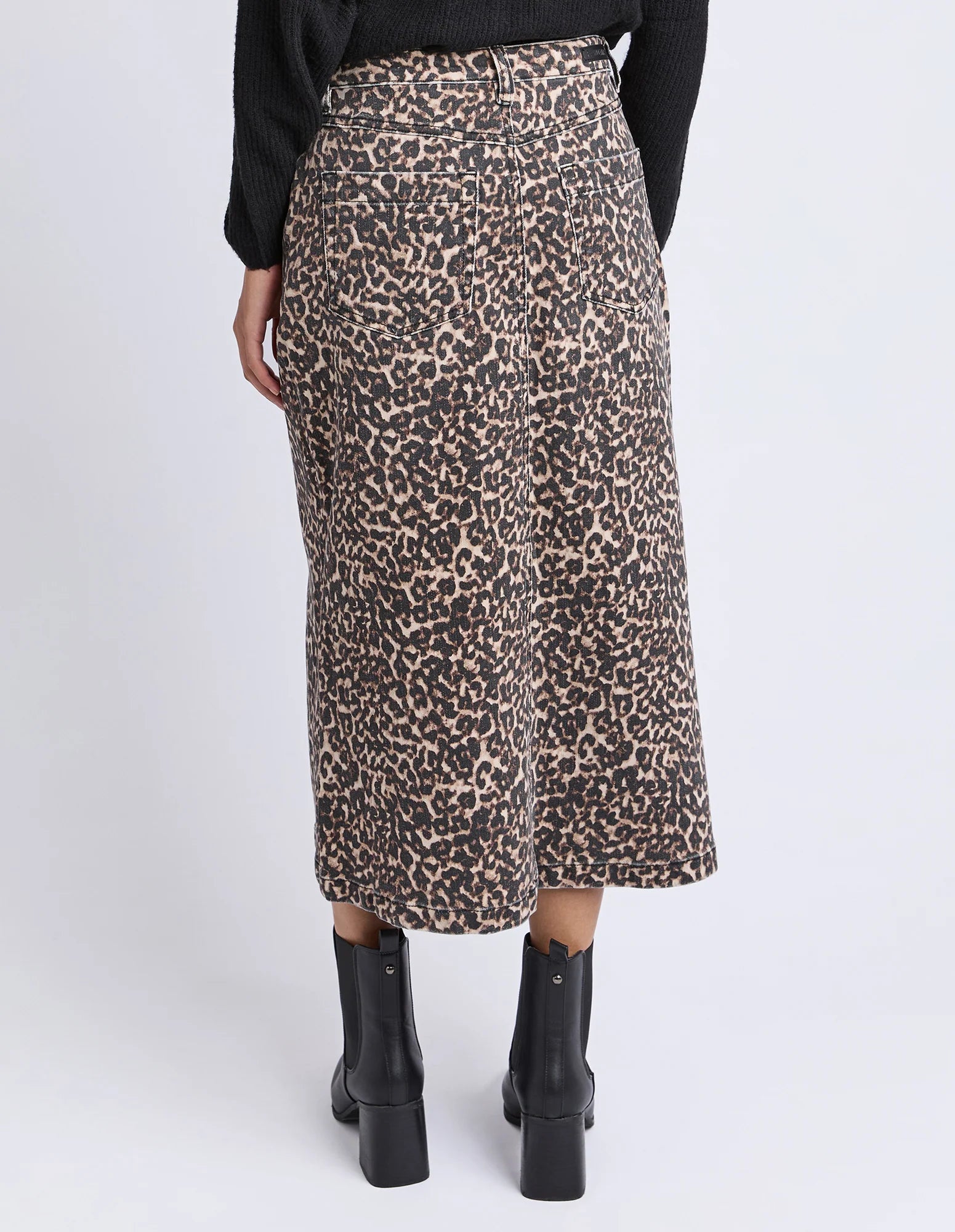 Foxwood Leopard Print Denim Skirt