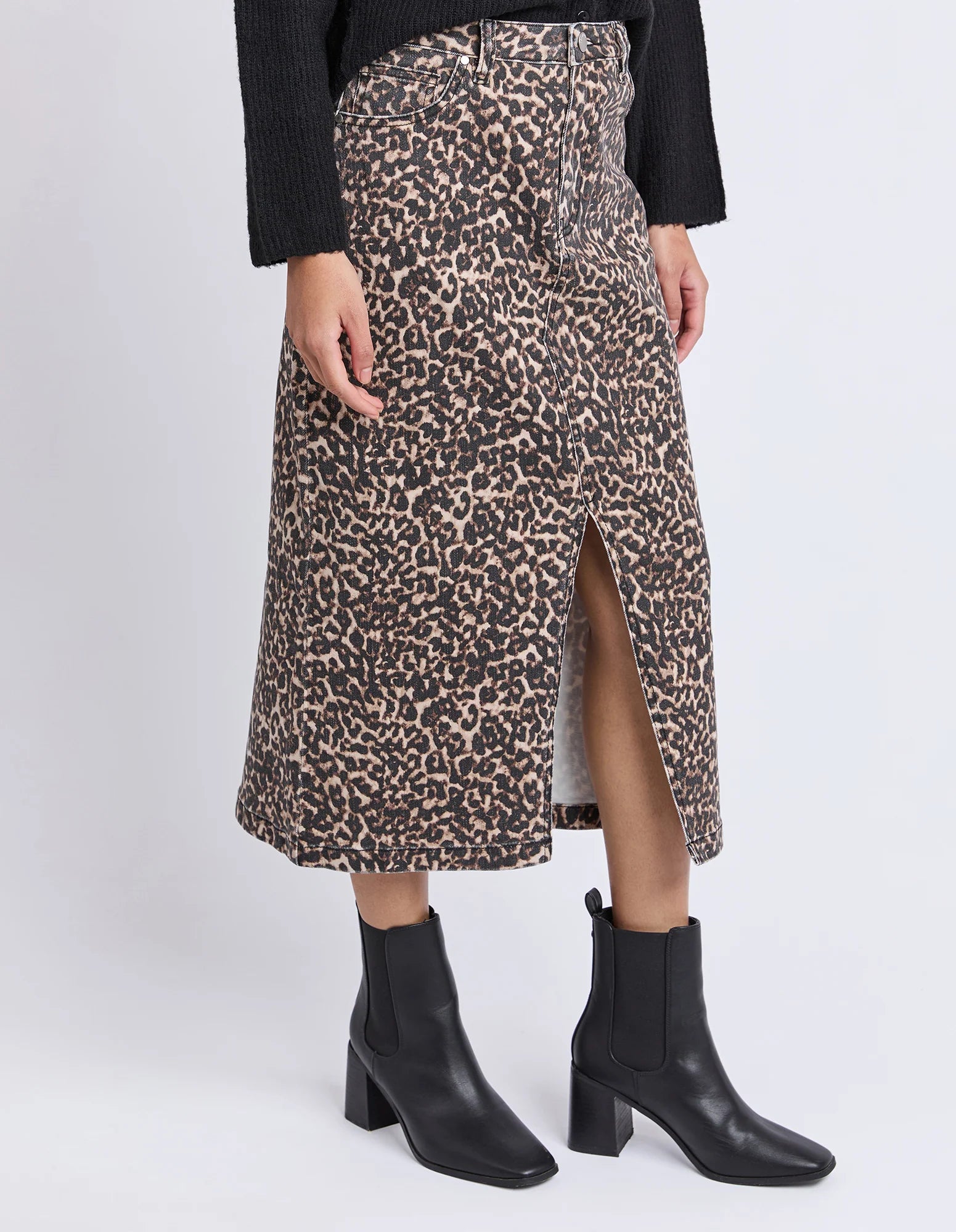 Foxwood Leopard Print Denim Skirt