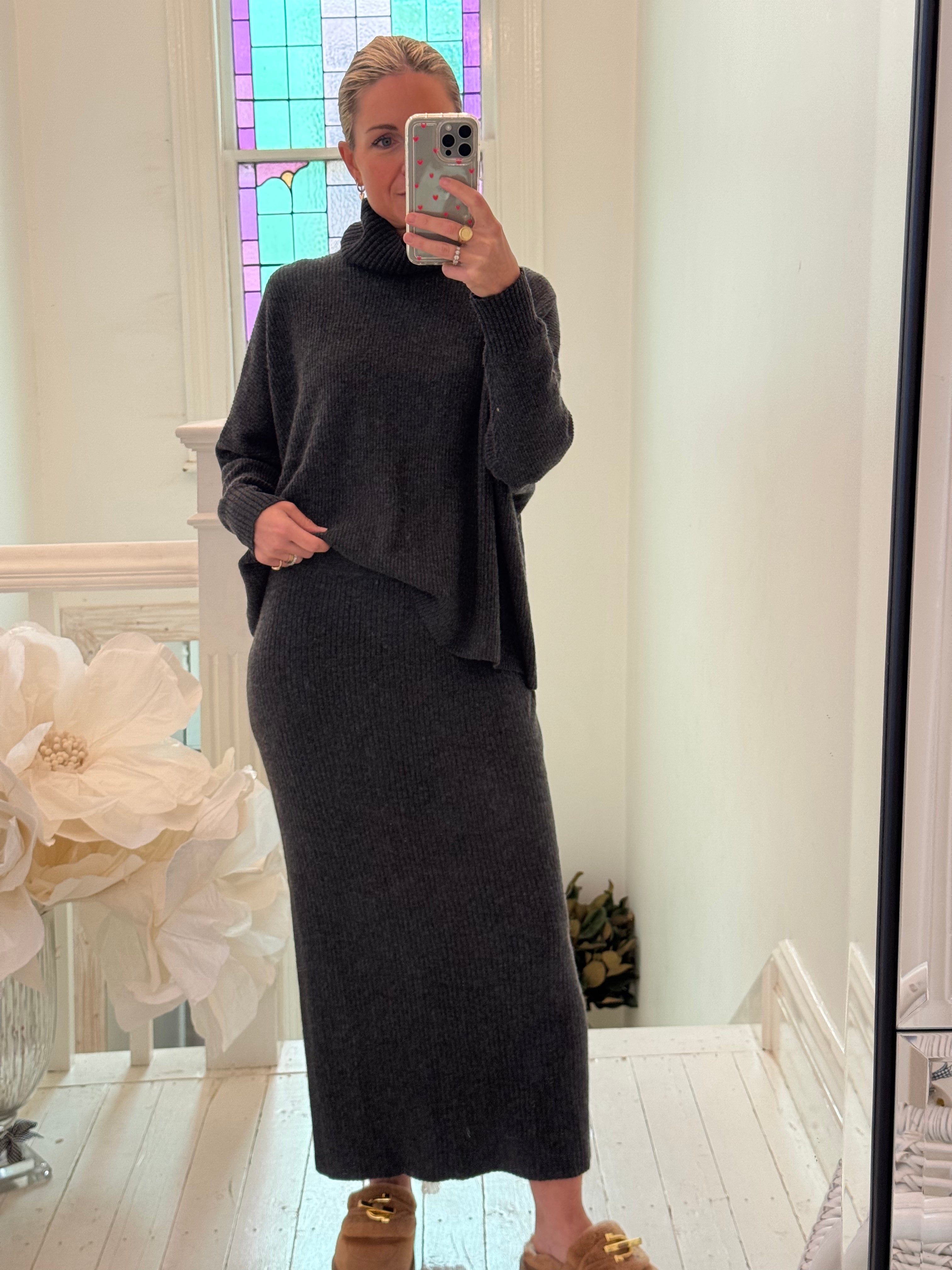 Grace and May Charcoal Ribbed Skirt