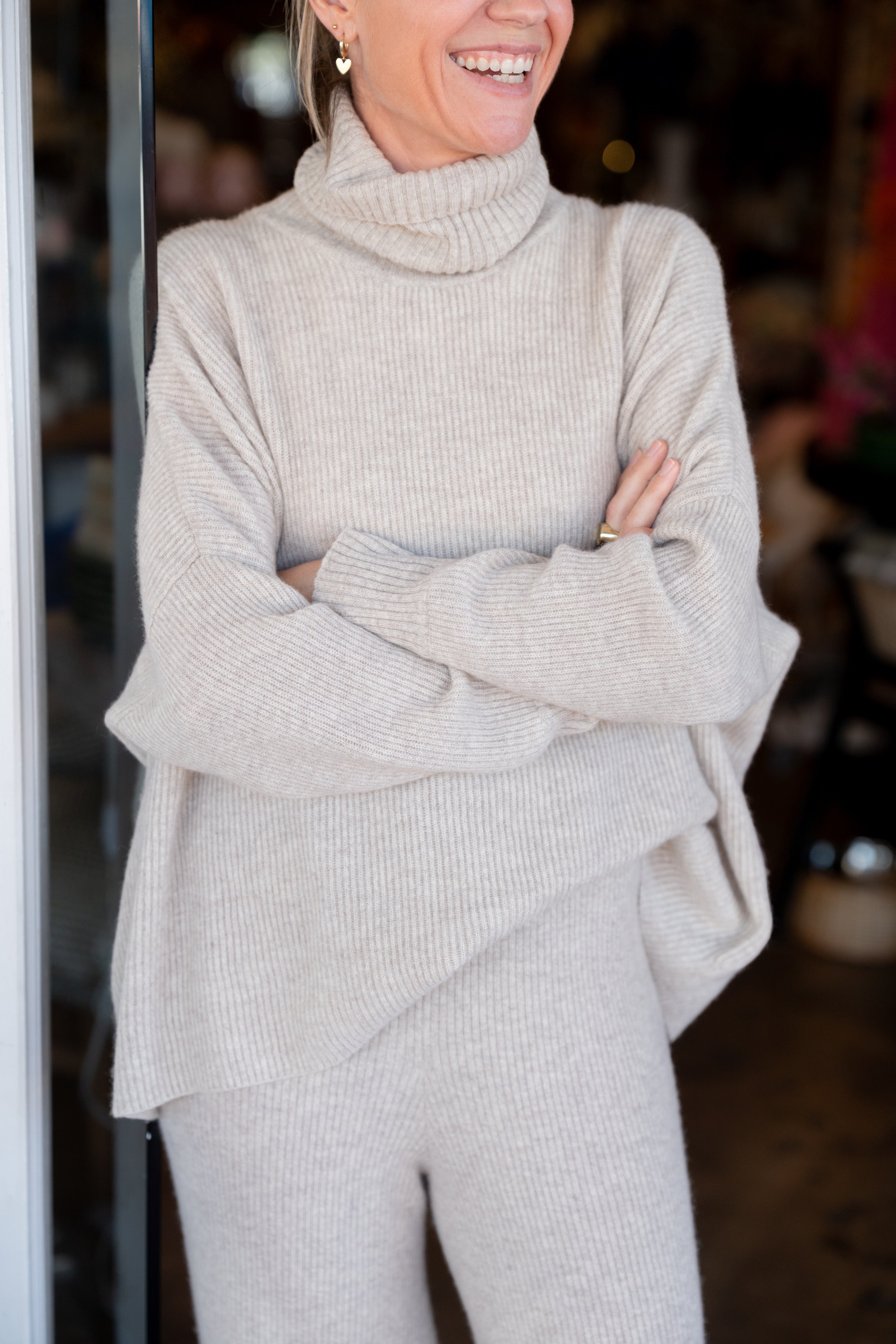 Grace and May Natural Ribbed Roll Neck