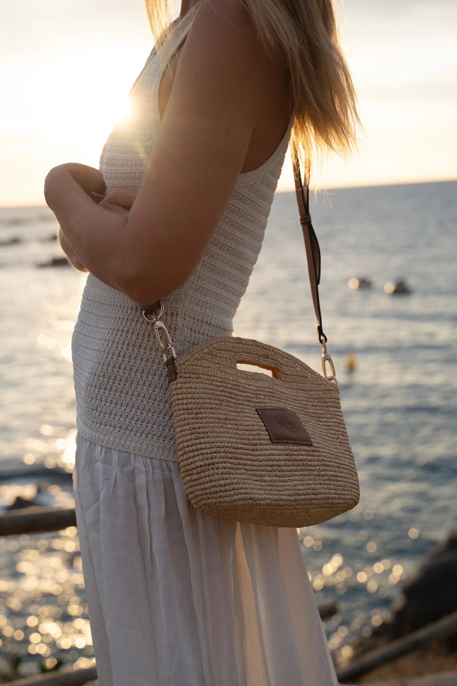 Nim Leather Trimmed Raffia Mini