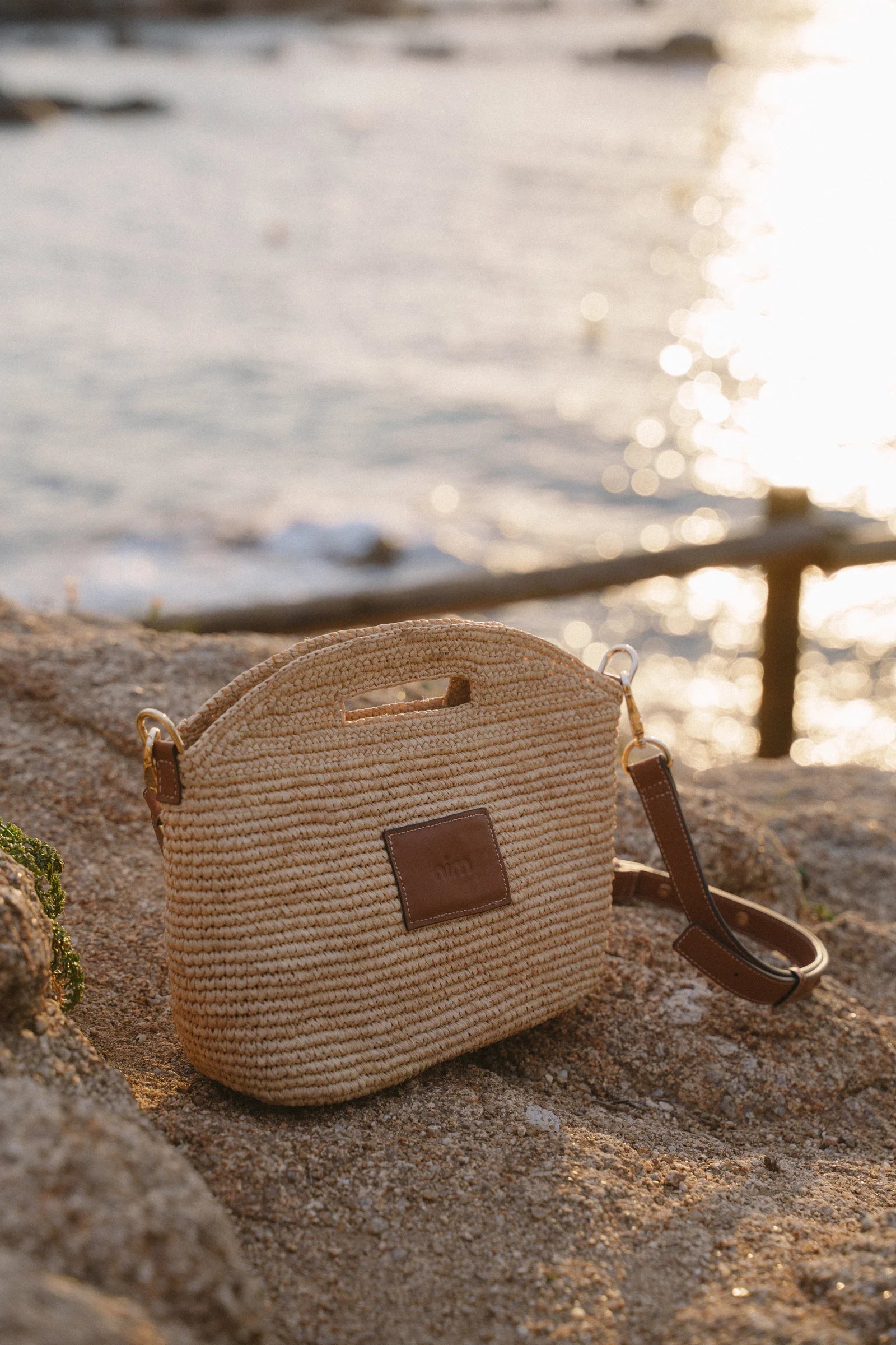 Nim Leather Trimmed Raffia Mini