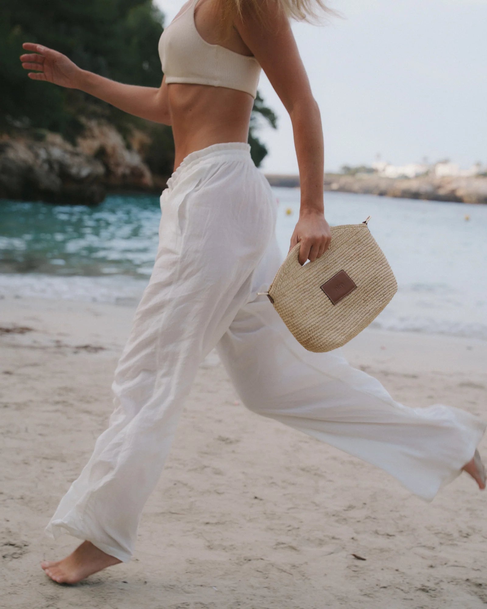 Nim Leather Trimmed Raffia Mini