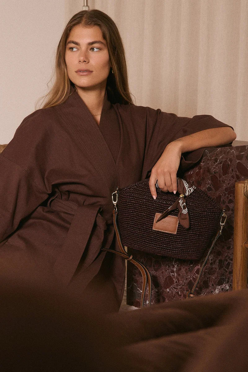 Nim Leather Trimmed Raffia Mini