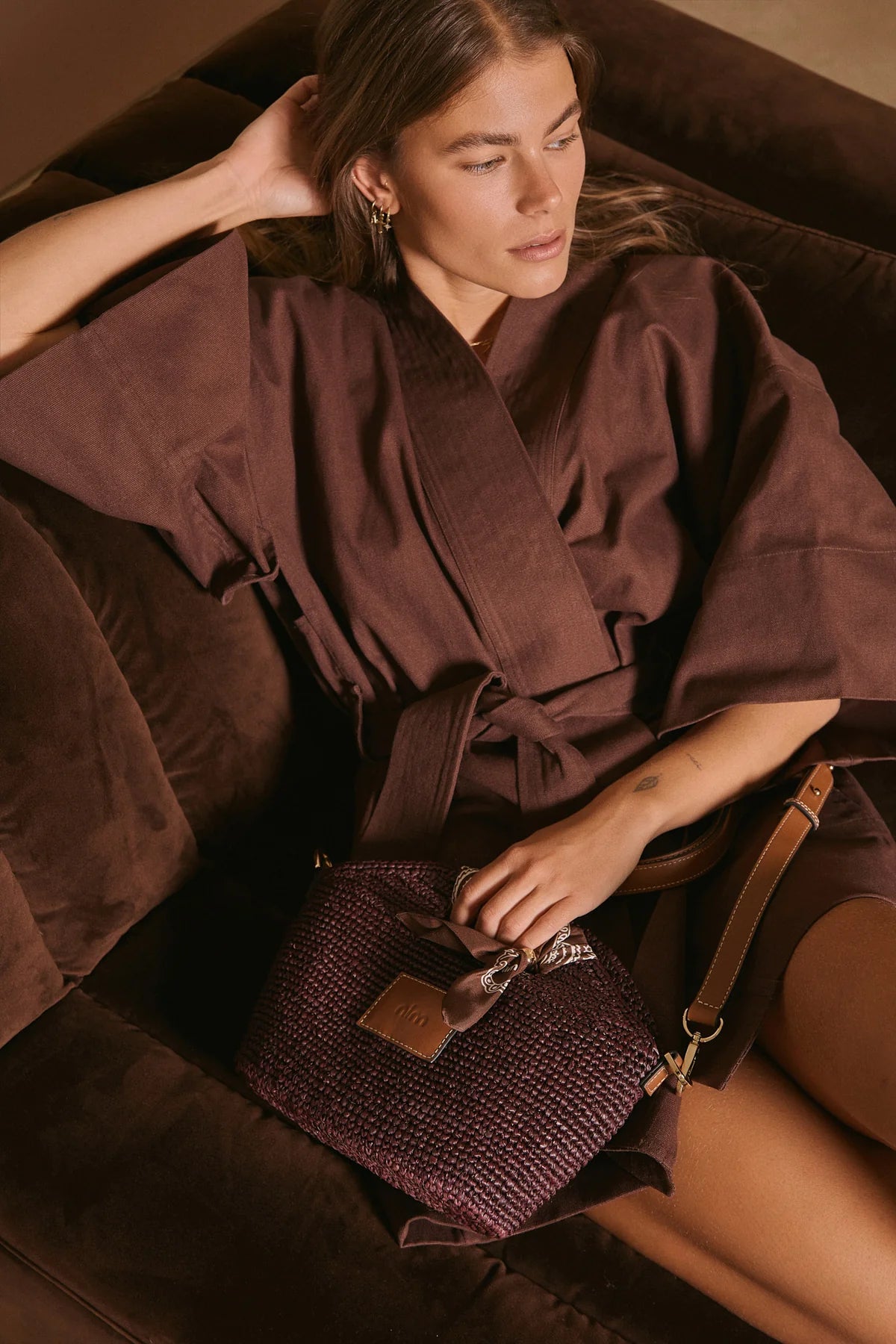 Nim Leather Trimmed Raffia Mini