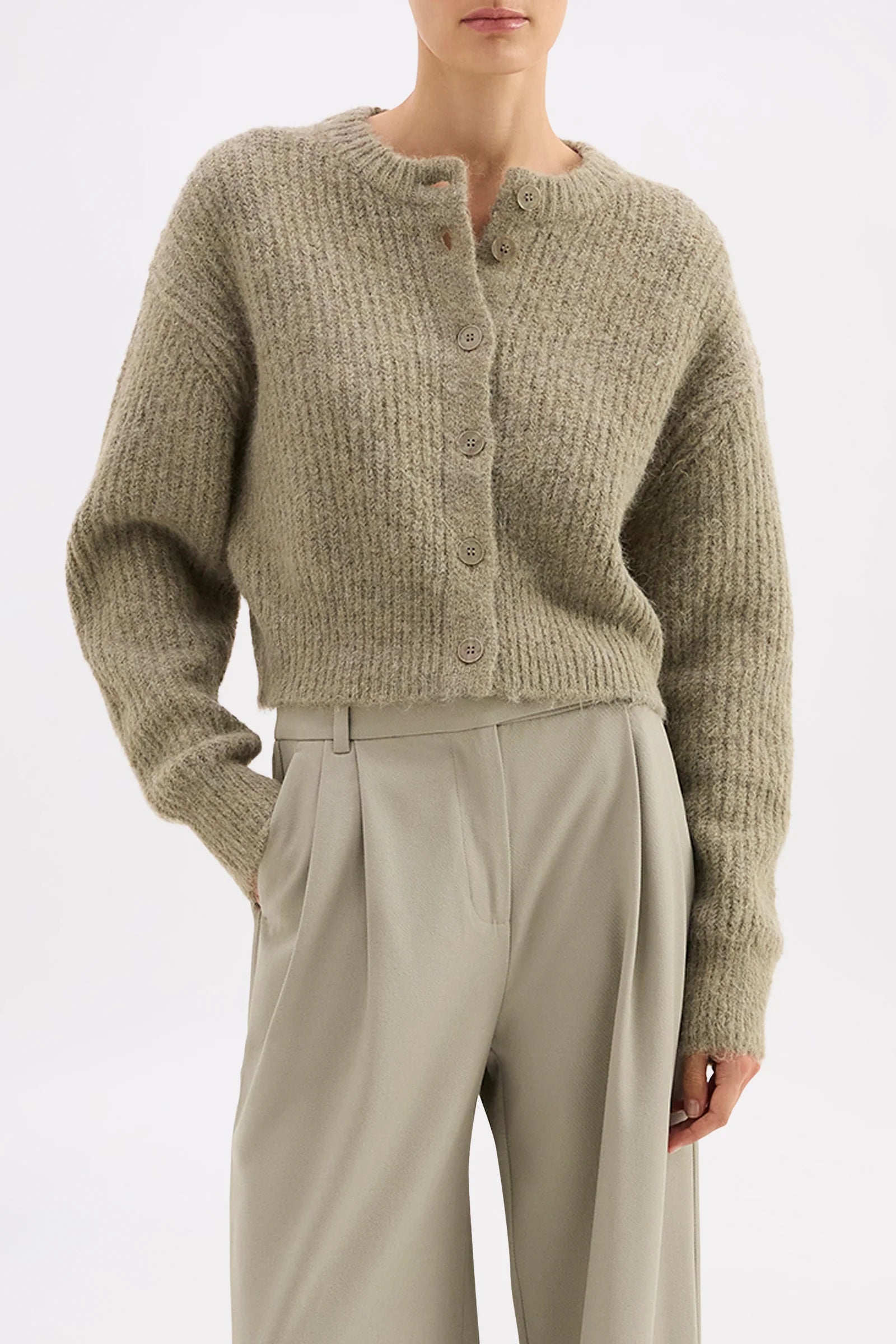Nude Lucy Nixon Cropped Cardigan
