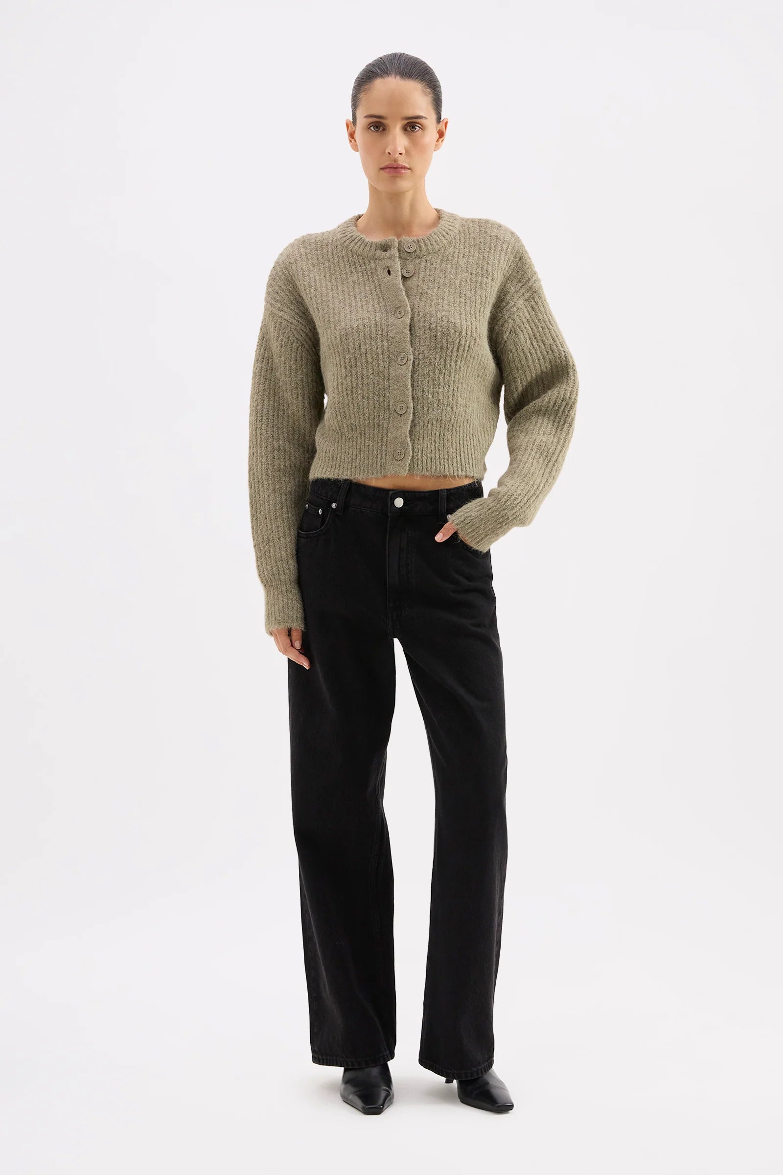 Nude Lucy Nixon Cropped Cardigan