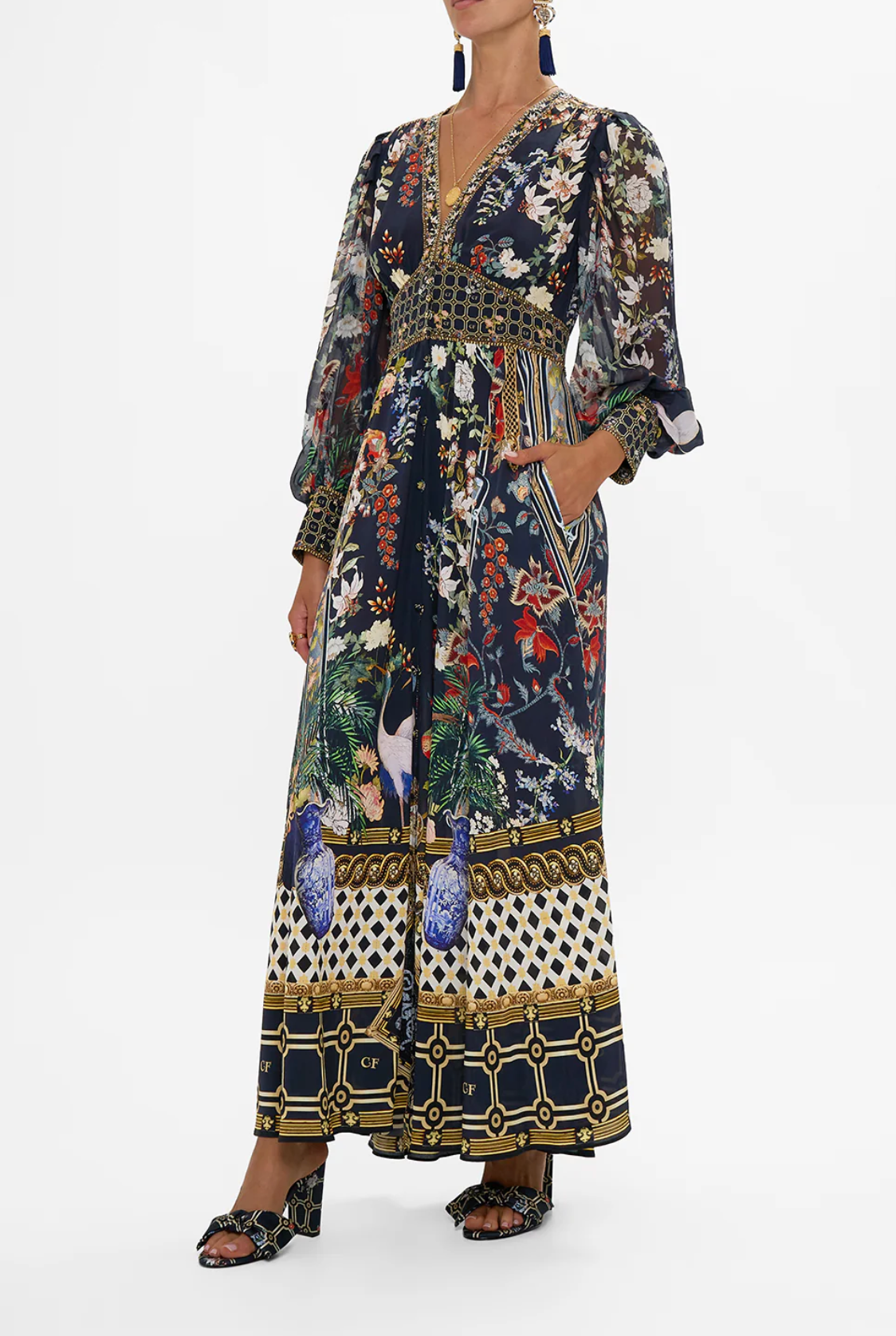 Camilla Palacio Poetry Shaped Waistband Dress with Gathered Sleeves