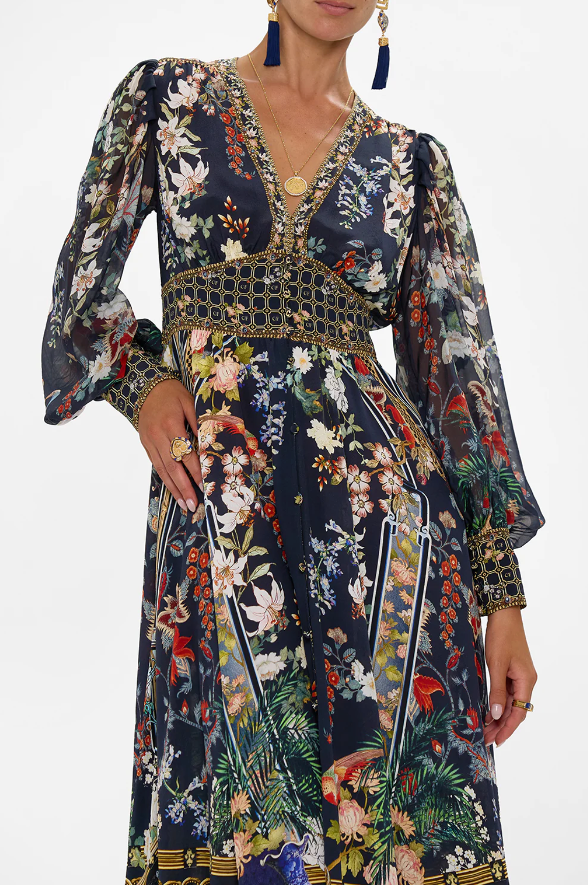 Camilla Palacio Poetry Shaped Waistband Dress with Gathered Sleeves