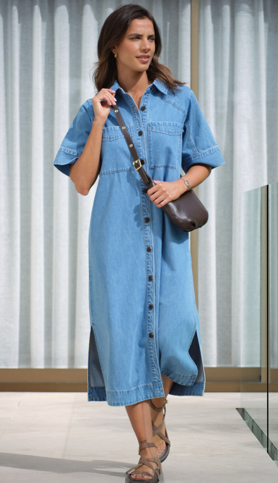 Ceres Life Short sleeve Yoke Midi Dress