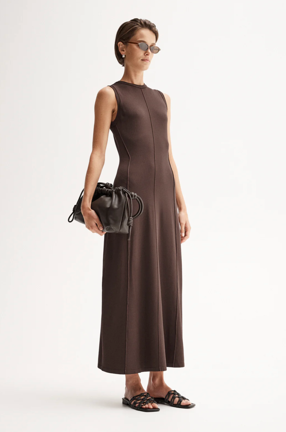 elka collective brown dress Helene Maxi Size:FR 40 - Available waist detail Cinched waist VDAY20 Women's beige lace dress