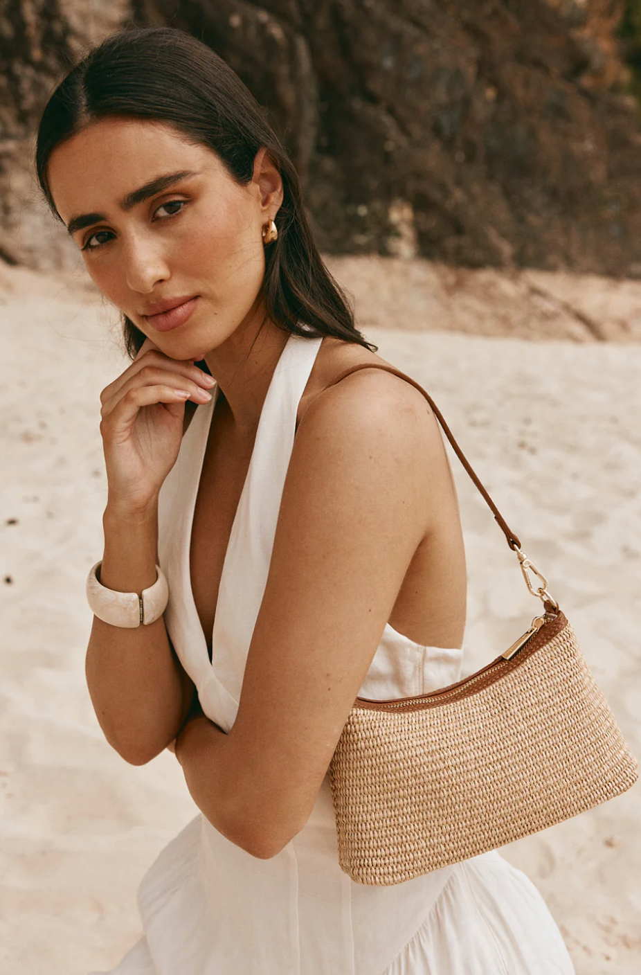 Vestirsi Ashley Tan Raffia Crossbody Bag