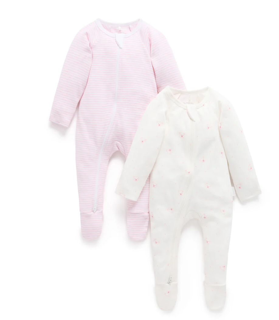 Purebaby 2 Pack Zip Growsuit