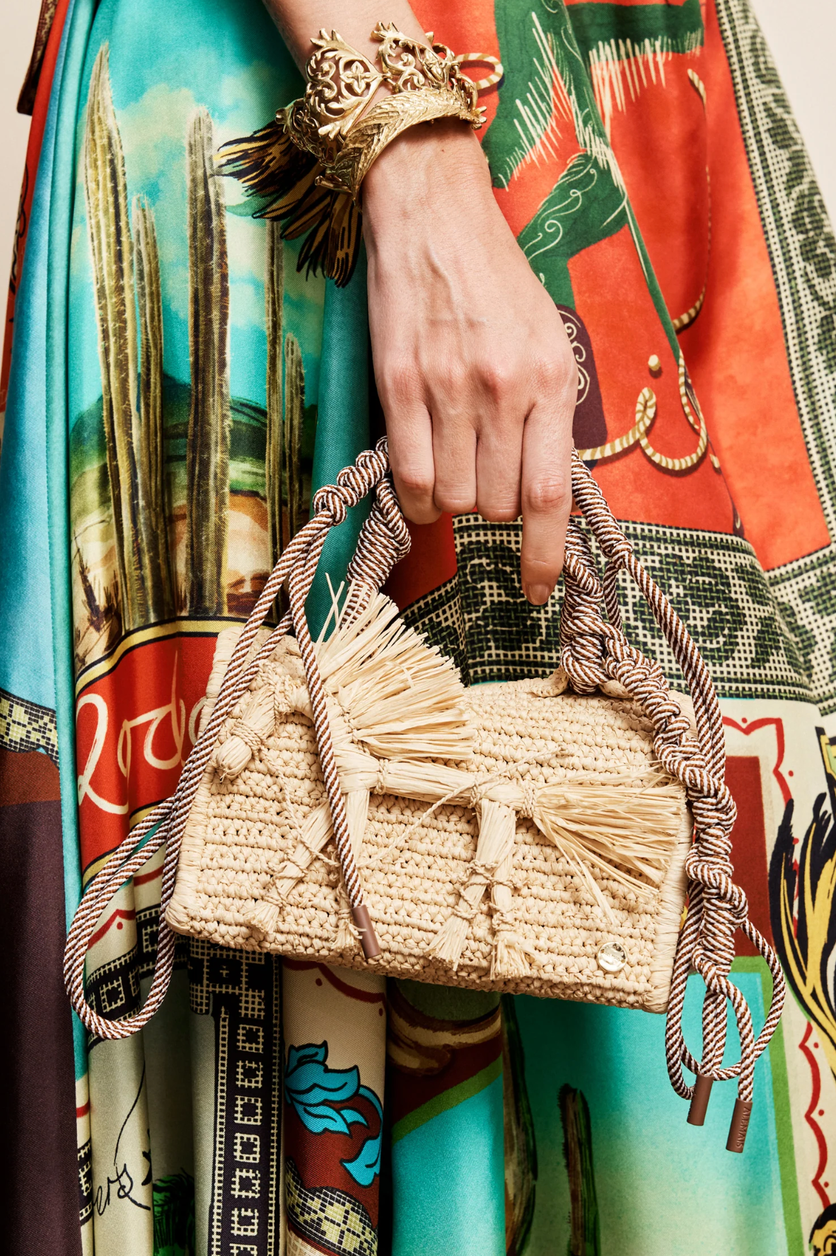 Alemais Ace Horse Raffia Box Bag