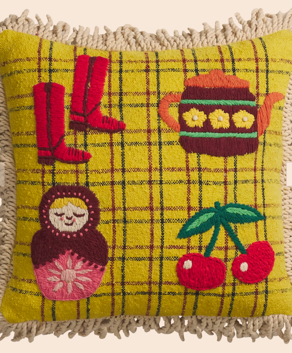 Sage X Clare Carmin Embroidered Cushion