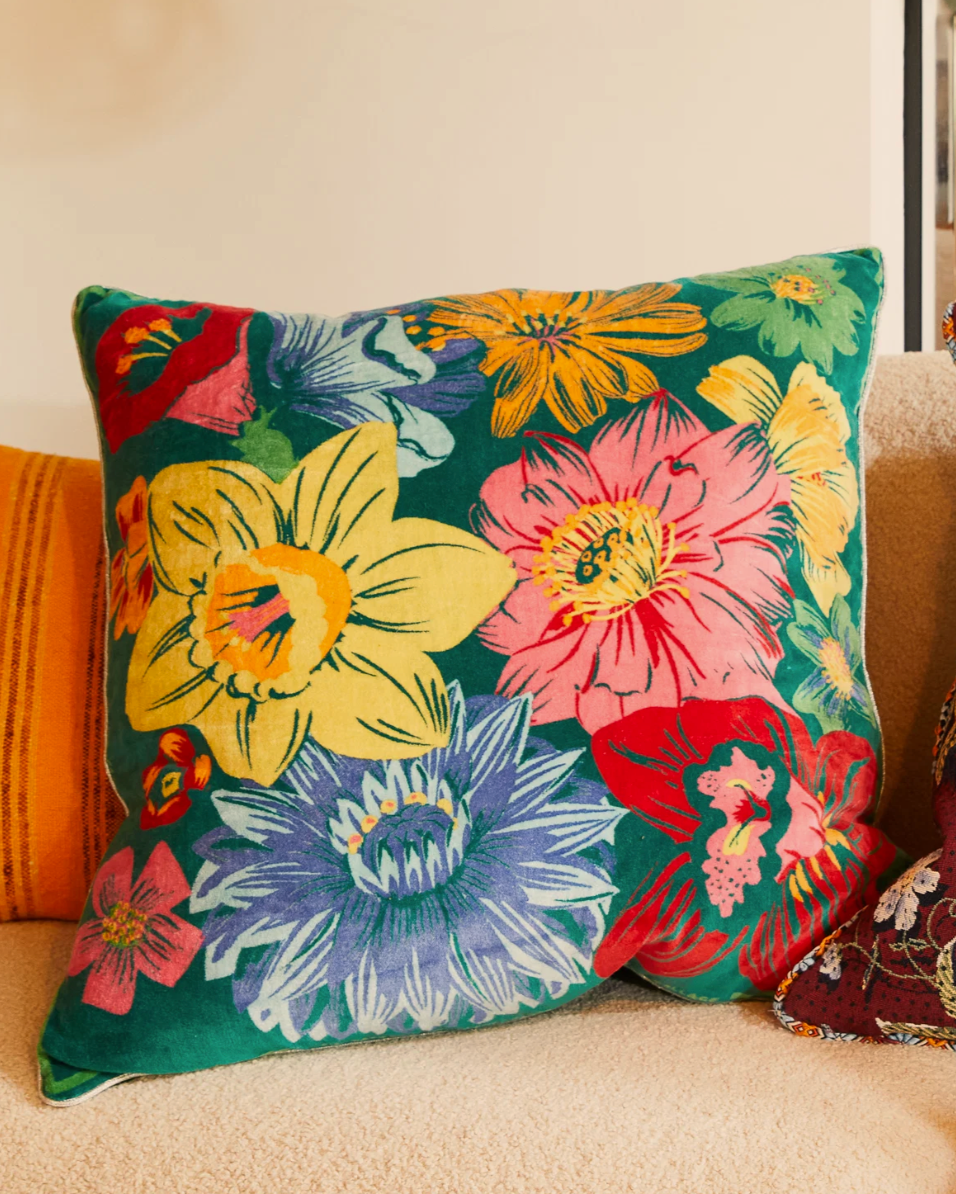 Sage X Clare Ines Velvet Cushion Verdant