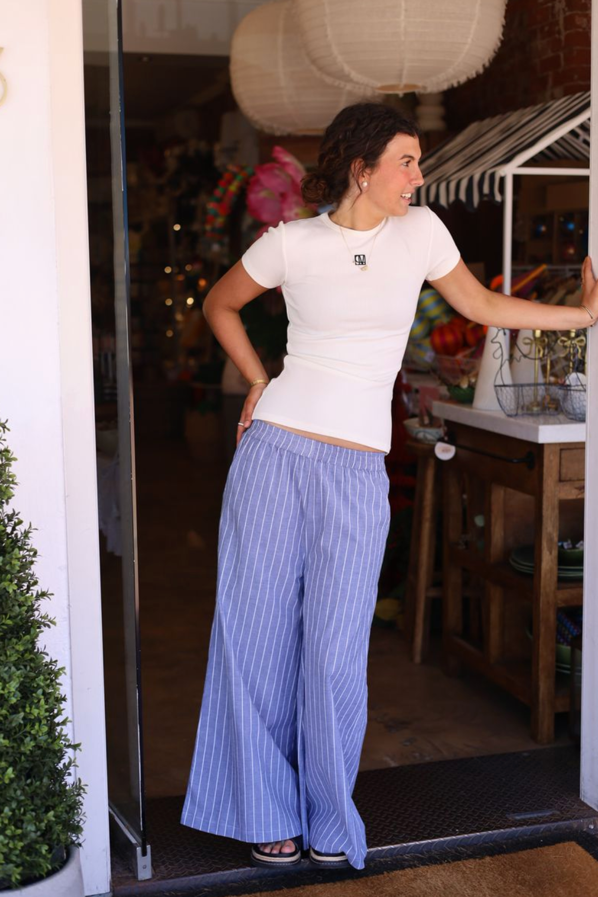 Grace & May Ocean Navy Marle Stripe Pant