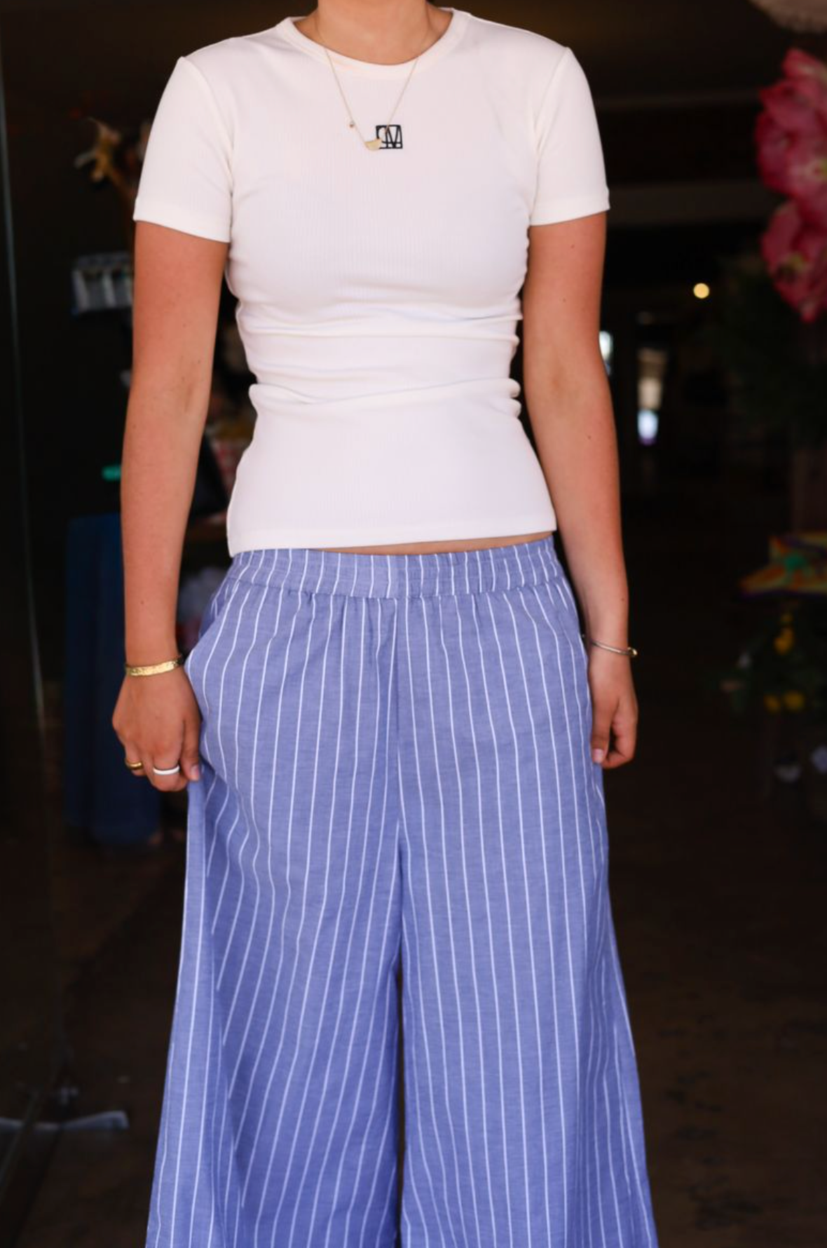 Grace & May Ocean Navy Marle Stripe Pant