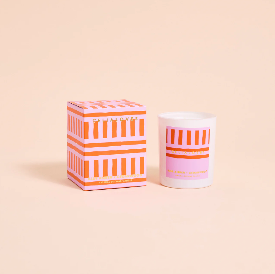 Celia Loves Candle Blue Amber+Cedarwood 80hr