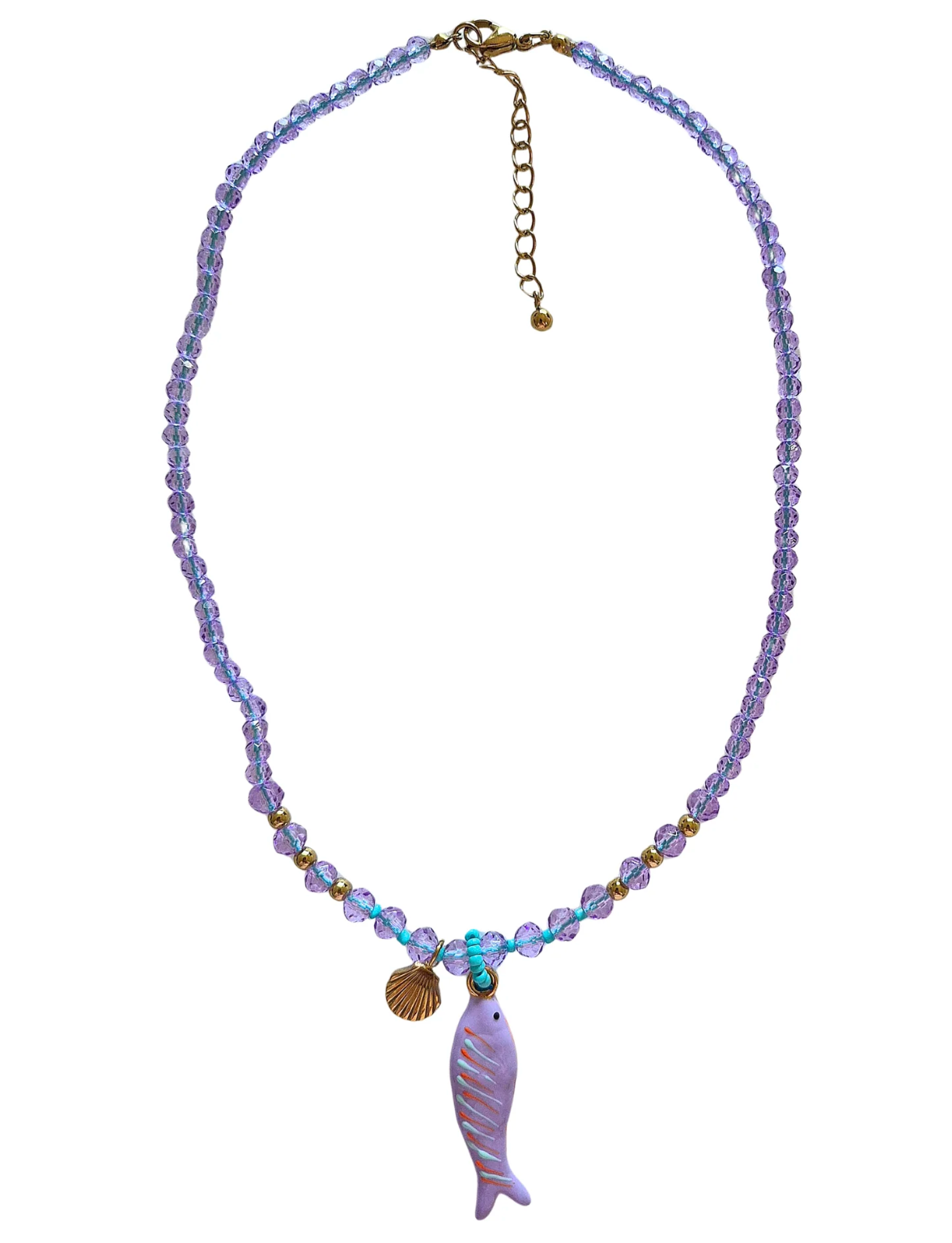 Beaded Charm Necklace Purple Fish