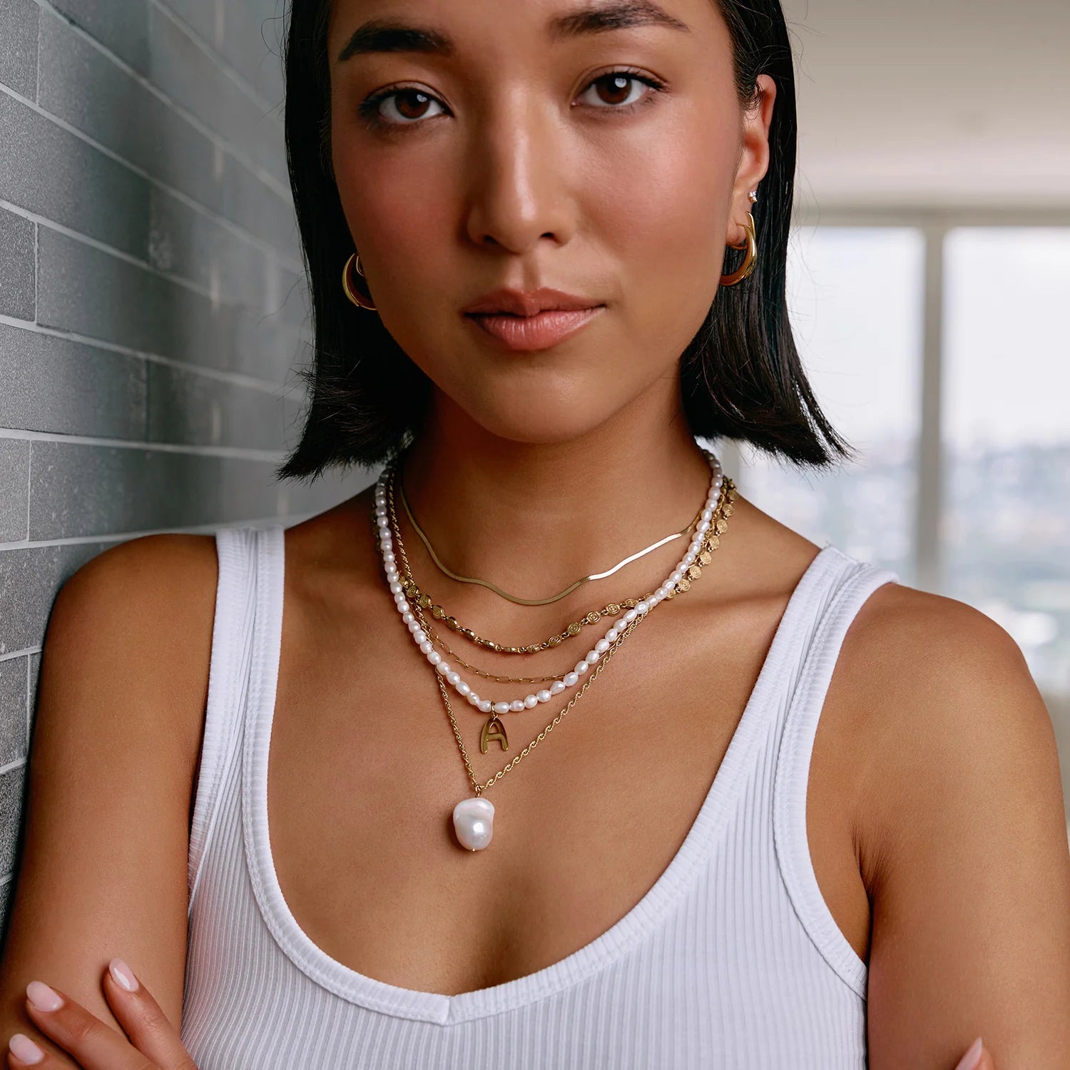 Arms of Eve Statement Letter Pearl Necklace