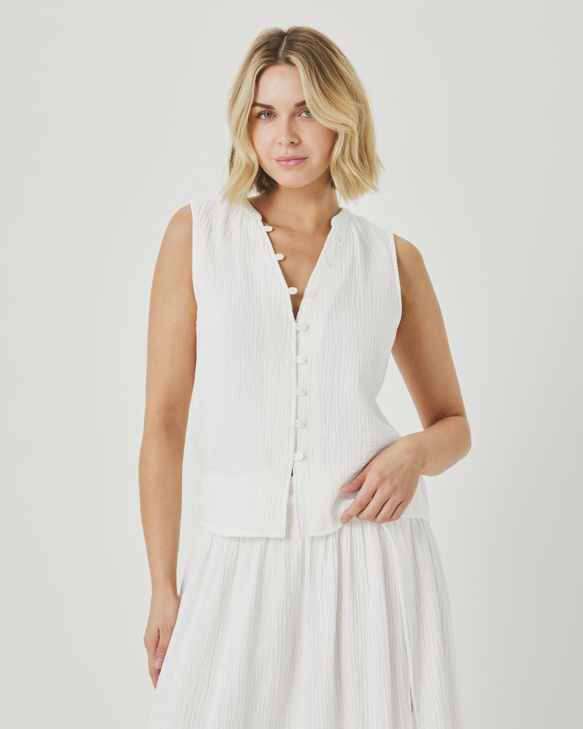 Splendid Ava Gauze Button Tank - White