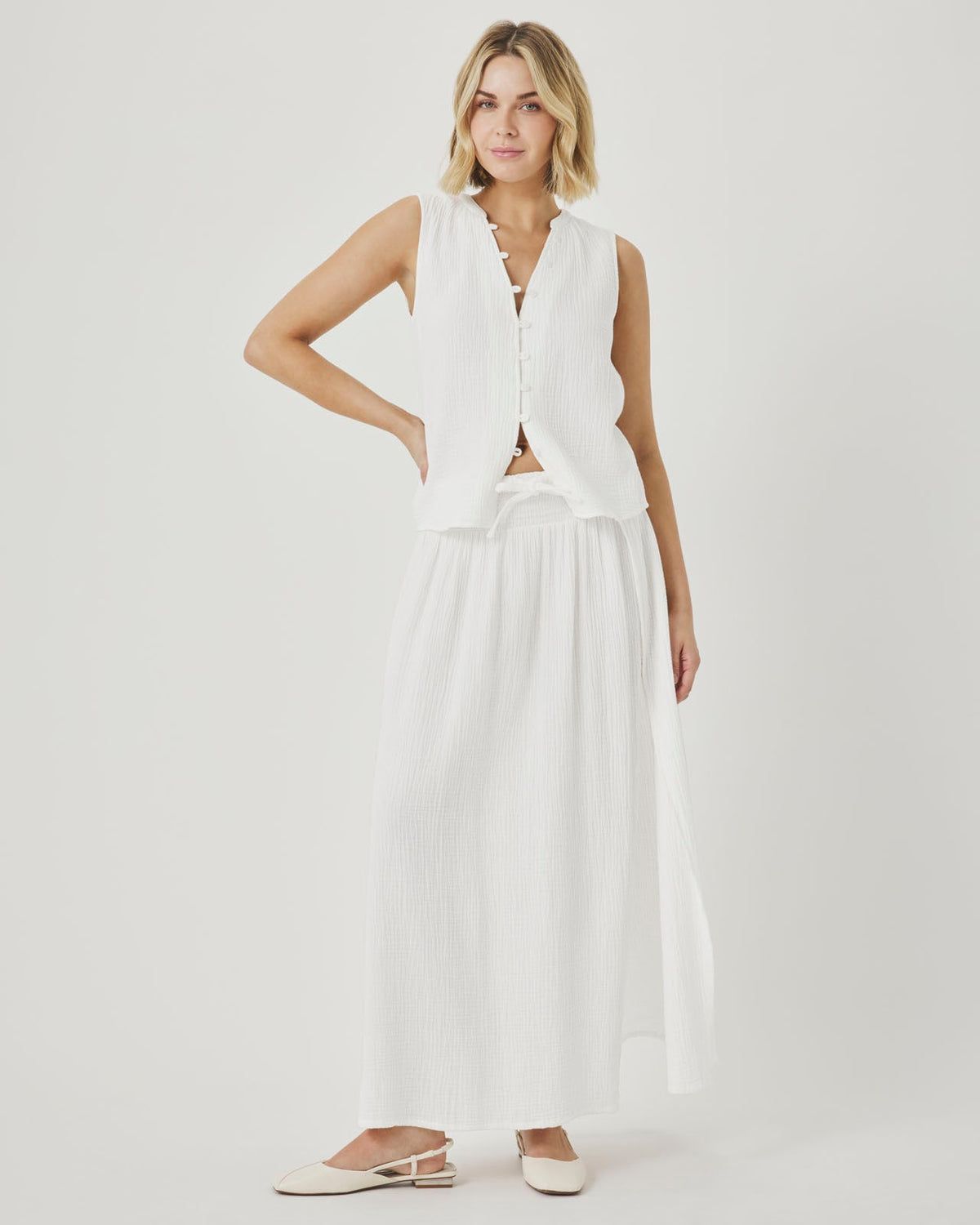 Splendid Ava Gauze Button Tank - White
