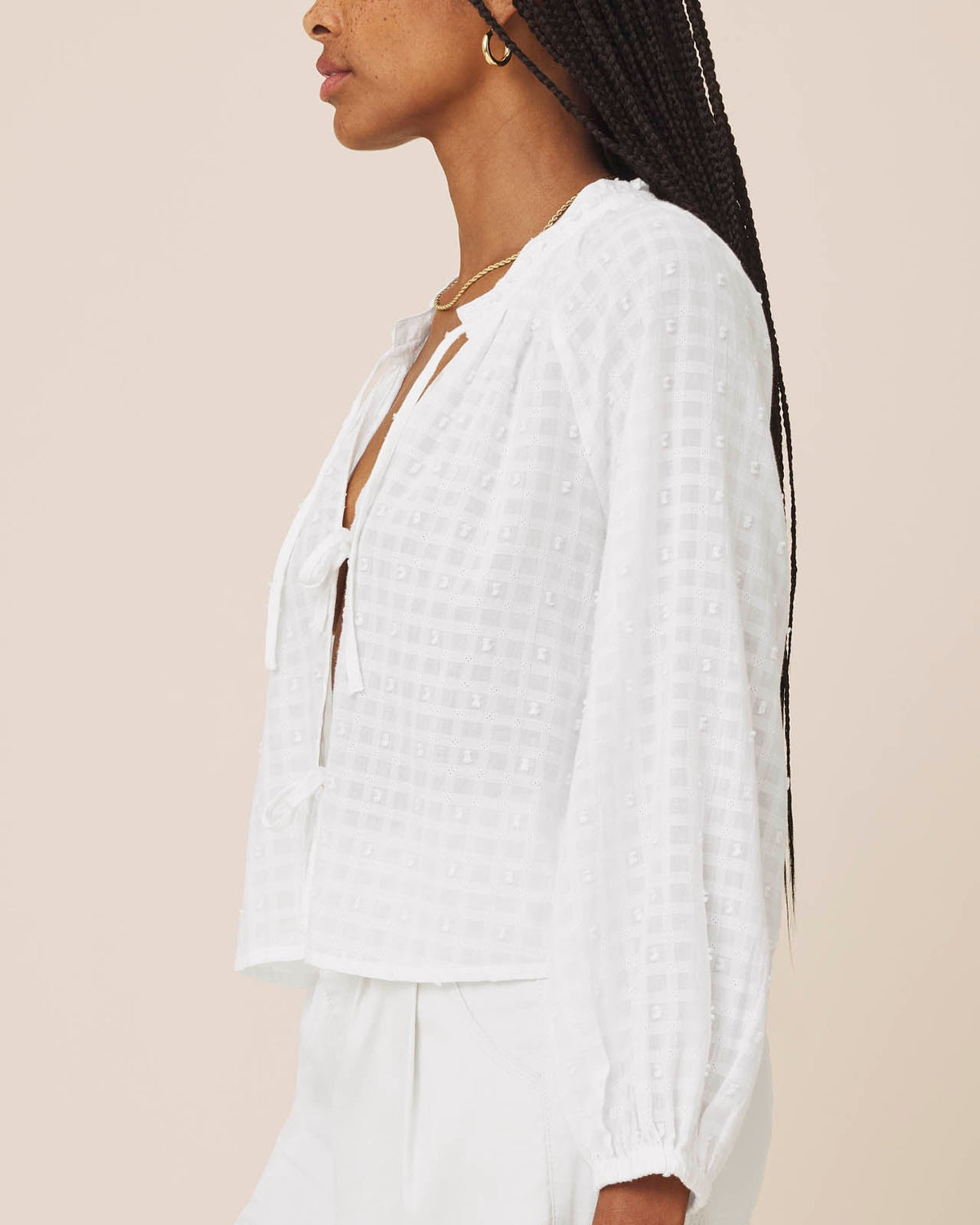 Splendid Fleur Tie Front Long Sleeve Blouse - White