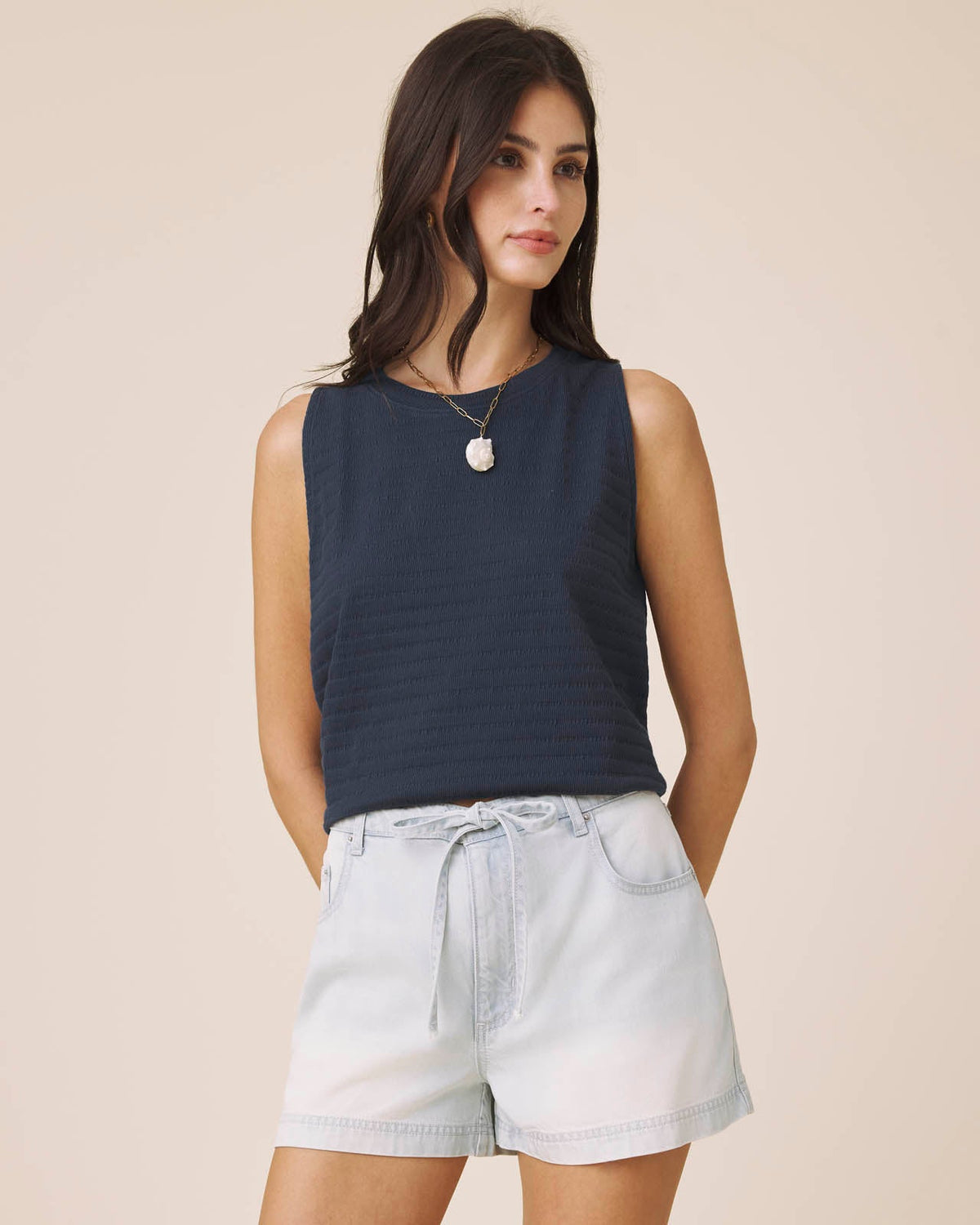 Splendid Shelly Smocked Tank - Navy