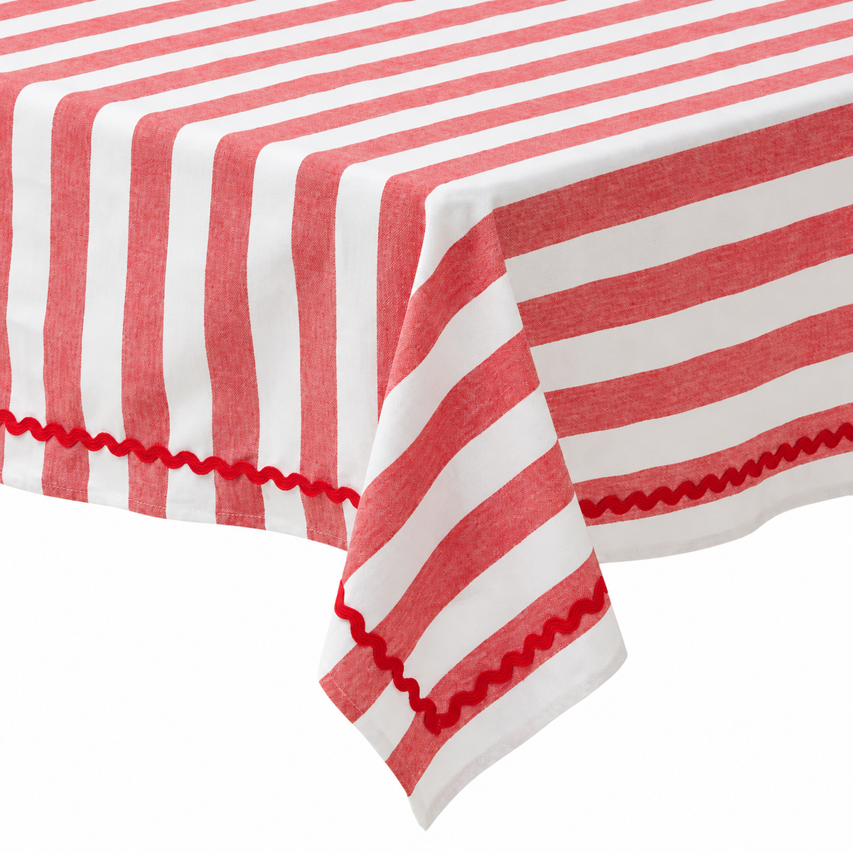 Wide Stripe Cotton Tablecloth Red/White 250x150cm