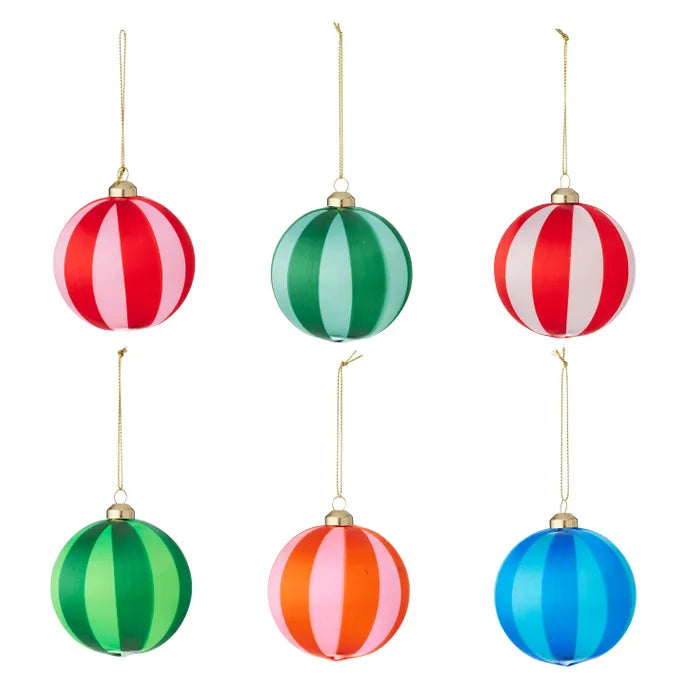 Silk Pop Stripe Baubles 8cm - Set of 6