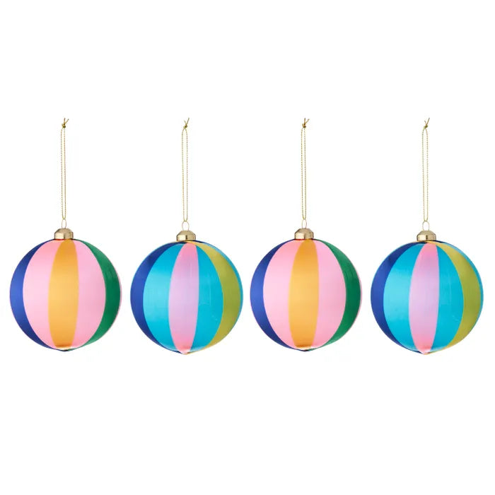 Silk Pop Stripe Baubles 9cm - Set of 4