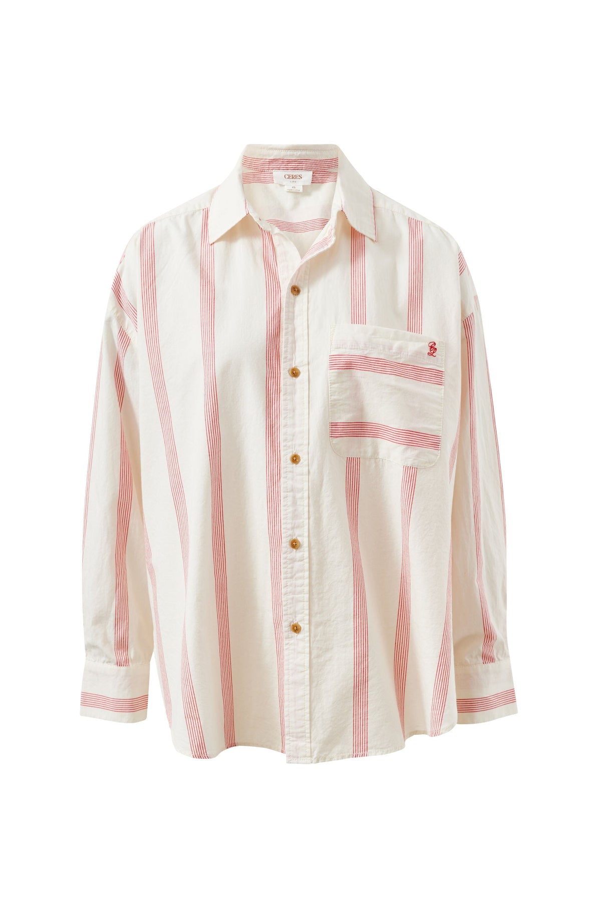 Ceres Life Peta Oversized Shirt in Variegated Red Stripe – view 1