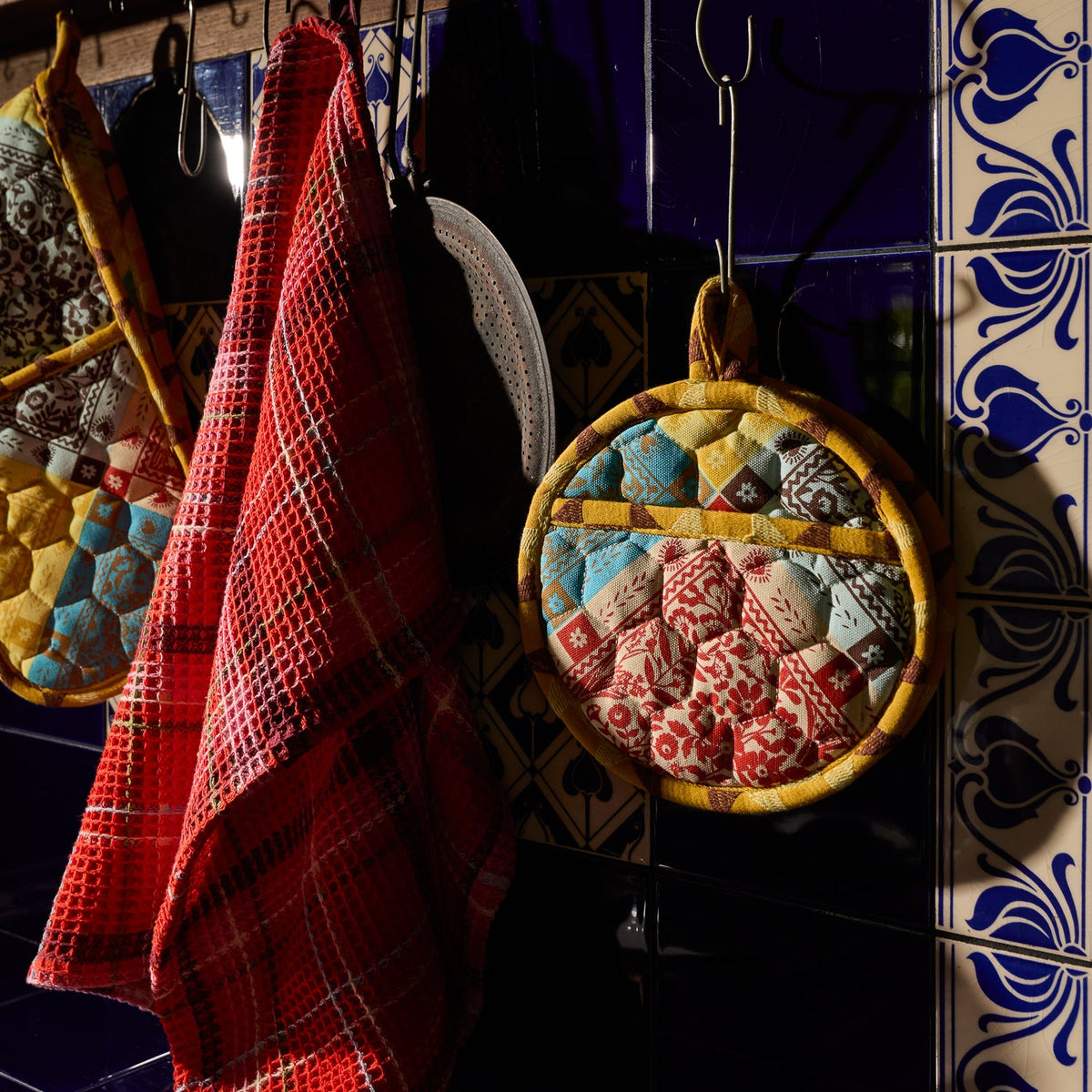 Frances Waffle Tea Towel - Poppy
