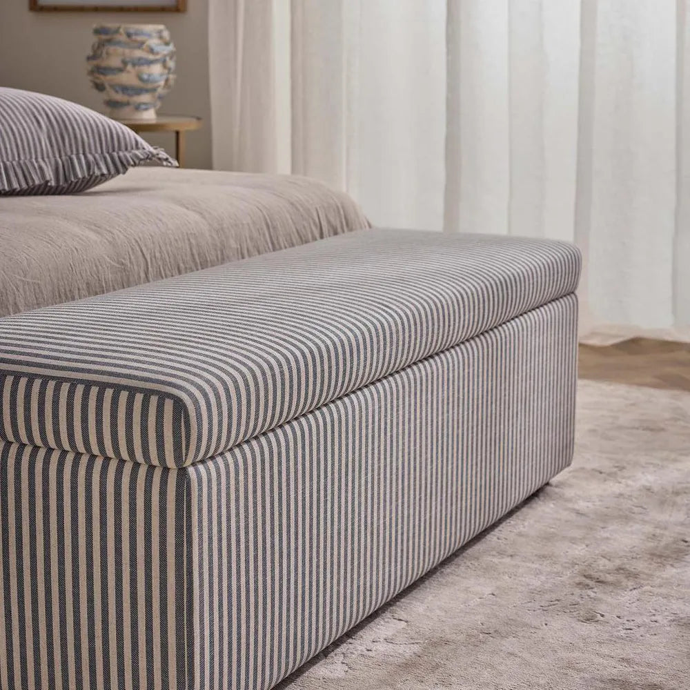 Newport Storage Ottoman White/Blue Pinstripe