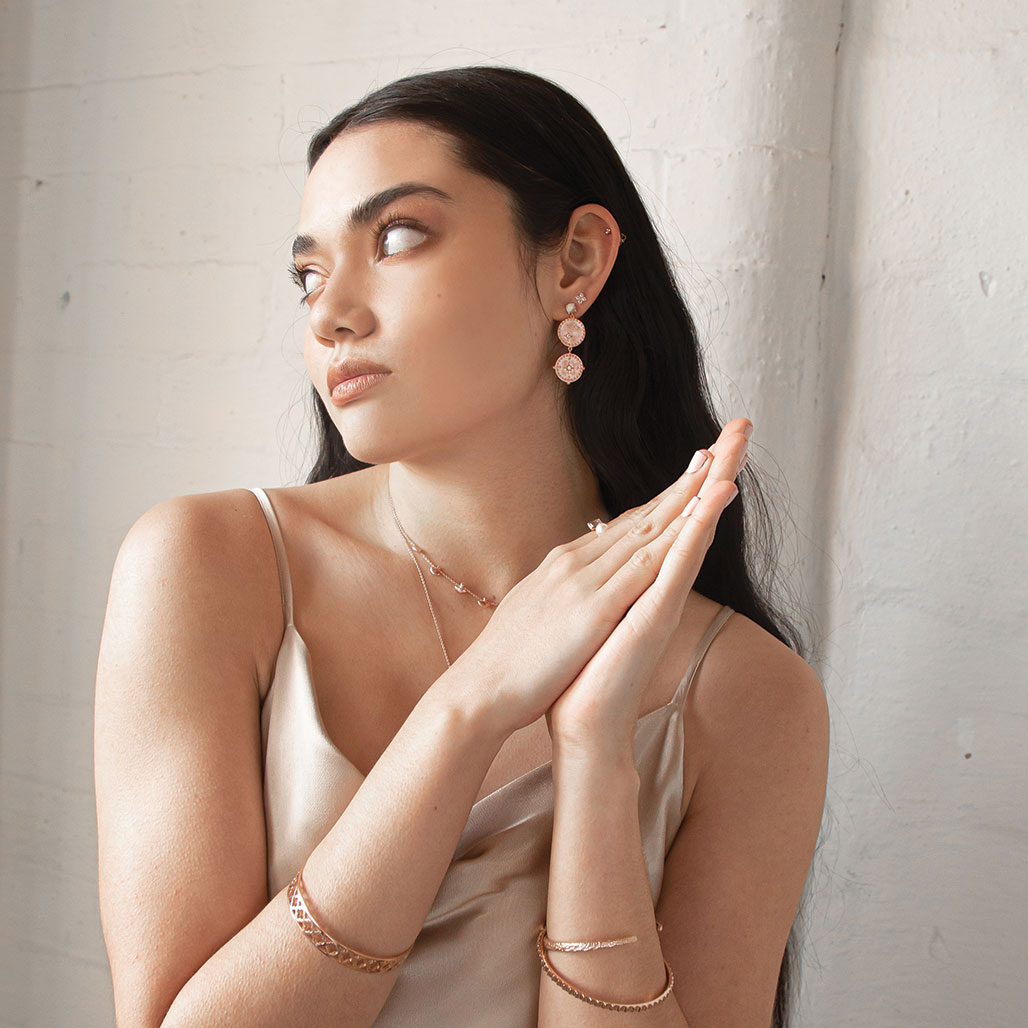 Murkani Double Disc Earrings Rose Gold
