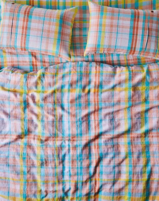 Kip & Co Paradise Tartan Linen Fitted Sheet KIng - Marval Designs