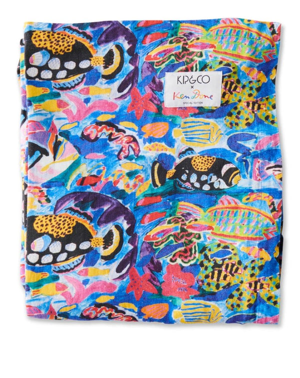 Kip & Co X Ken Done Barrier Reef Garden Linen Tablecloth - Marval Designs