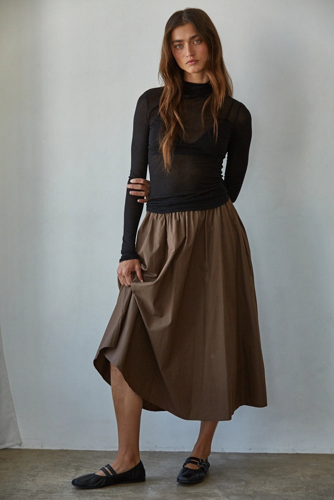 Knit Jersey Turtleneck Long Sleeve Sheer Top