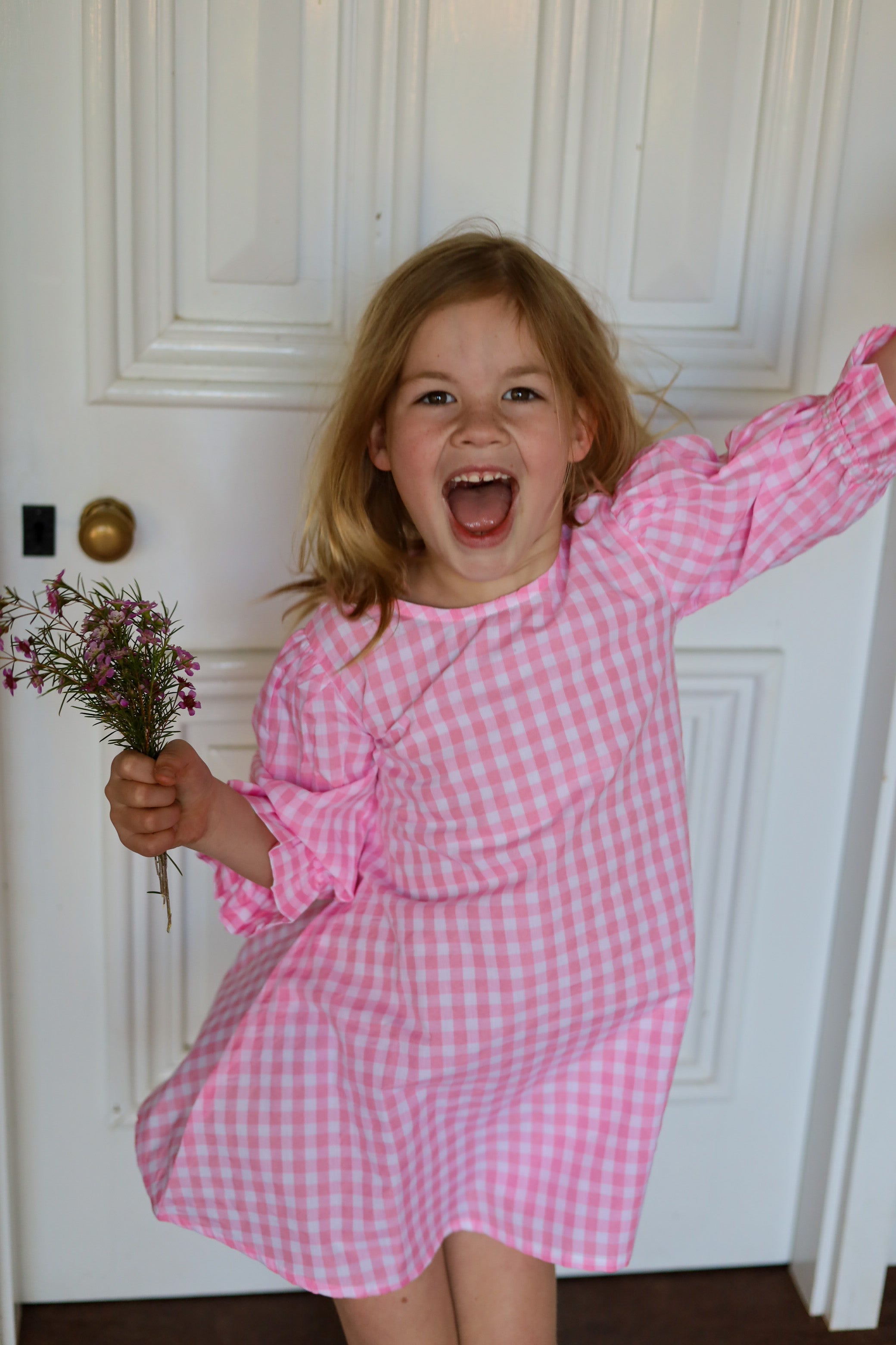 Grace & May Mini Pink Gingham A-line Dress