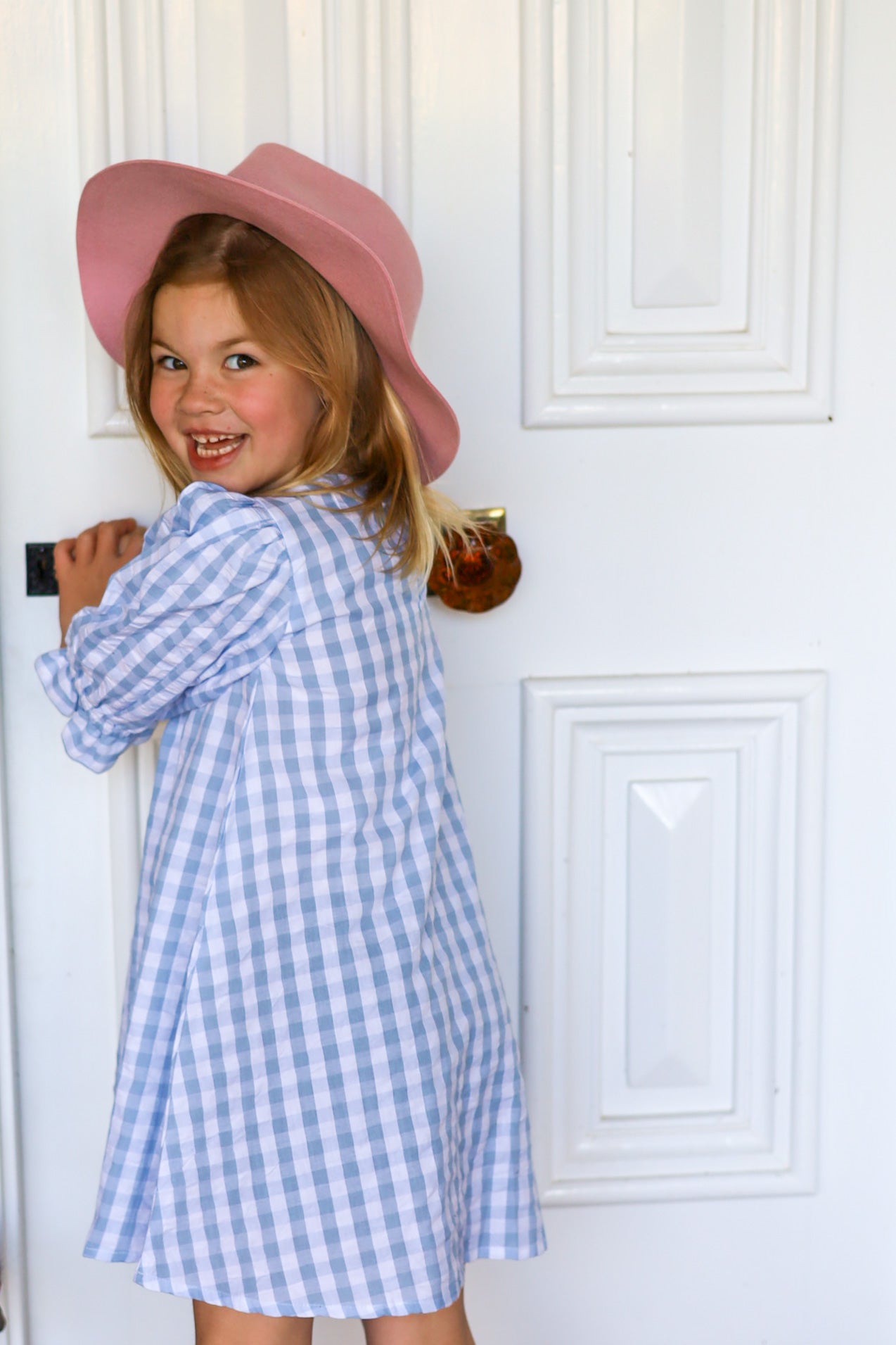 Grace & May Mini Blue Gingham A-line Dress